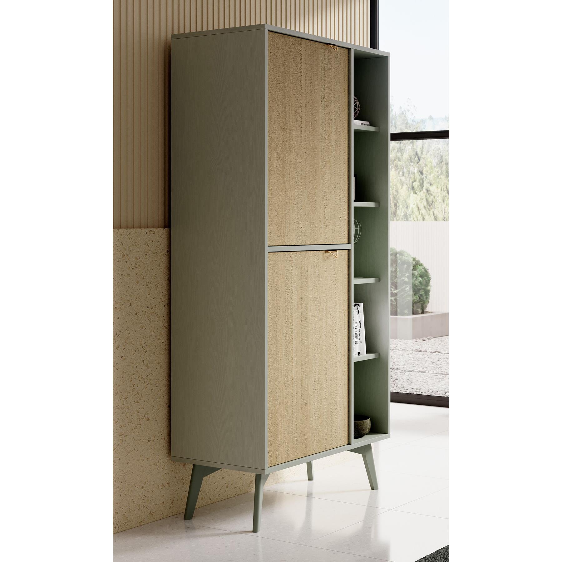 Meubella Boekenkast Essence - Groen - Licht eiken - 80 cm