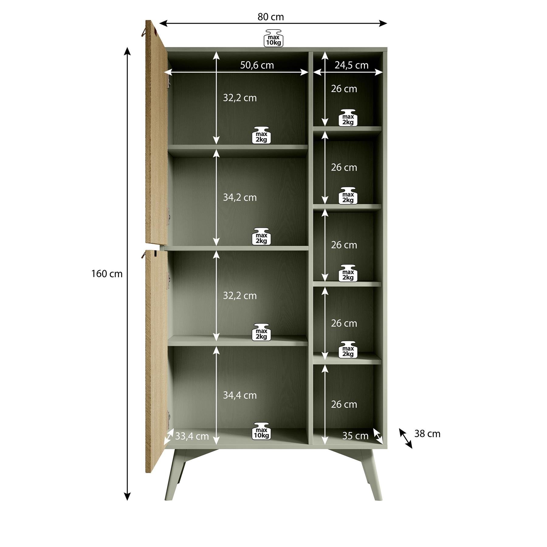 Meubella Boekenkast Essence - Groen - Licht eiken - 80 cm
