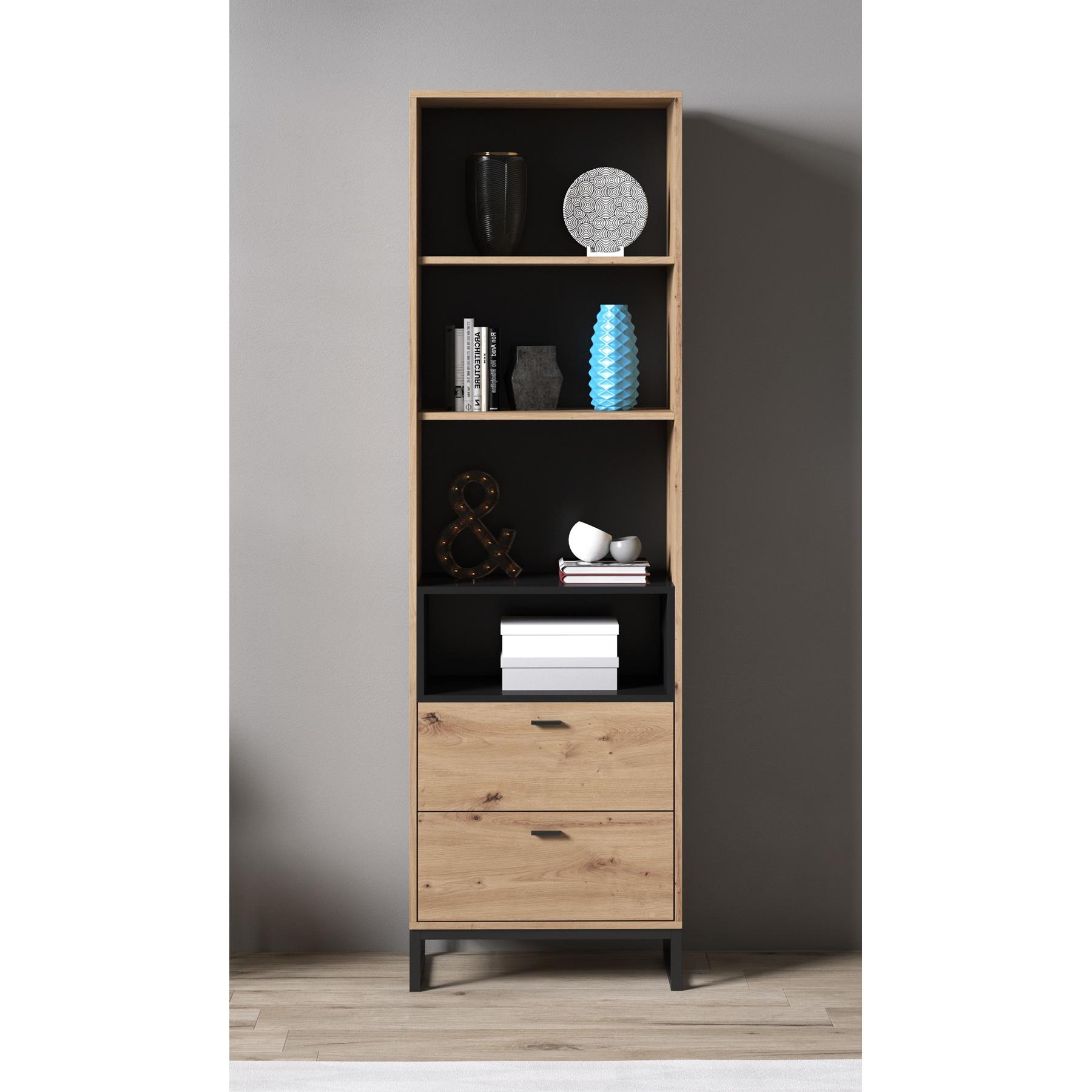 Meubella Boekenkast Ozzy - Eiken - Zwart - 60 cm