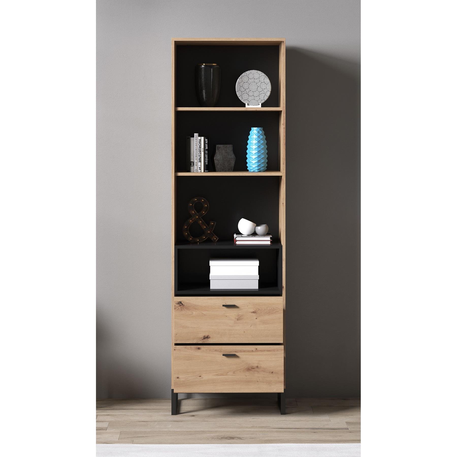 Meubella Boekenkast Ozzy - Eiken - Zwart - 60 cm