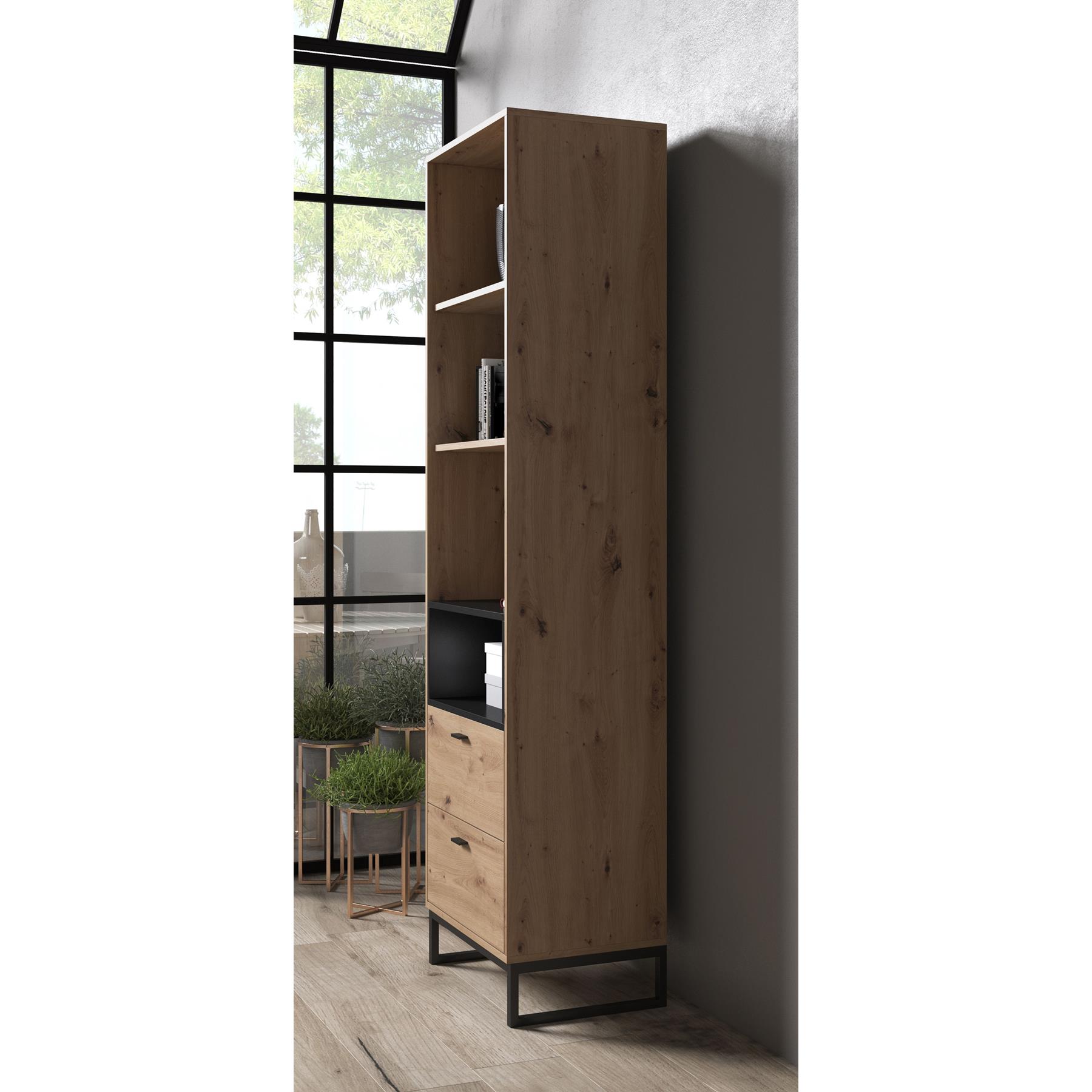 Meubella Boekenkast Ozzy - Eiken - Zwart - 60 cm