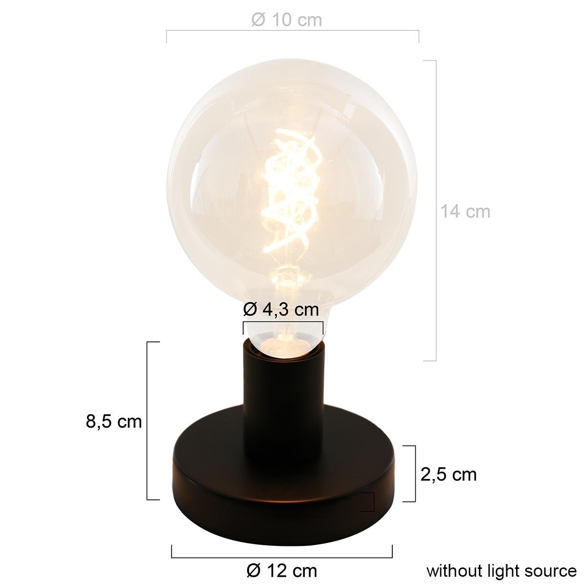 Mexlite - tafellamp - Minimalics - zwart - metaal - Ø 12cm - E27 - 2703ZW