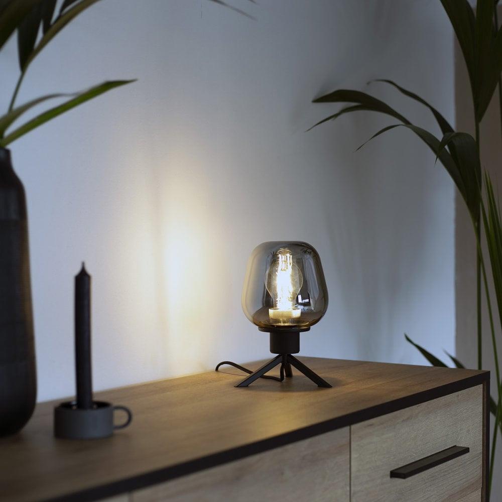 Steinhauer - tafellamp - Reflexion - zwart - glas metaal - Ø 15cm - E27 - 2683ZW