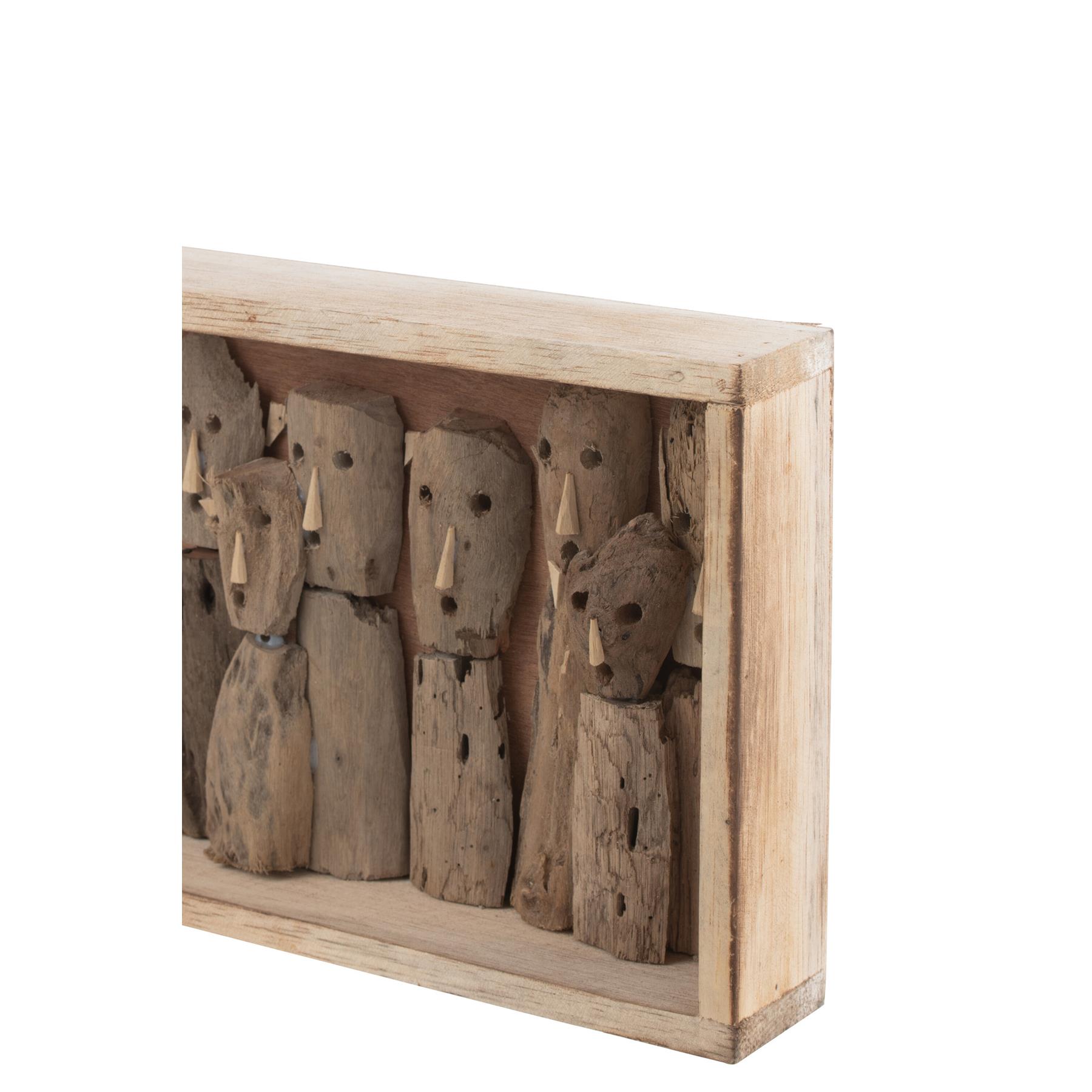 J-Line wanddecoratie Familie Masks Vakjes - hout - naturel - small