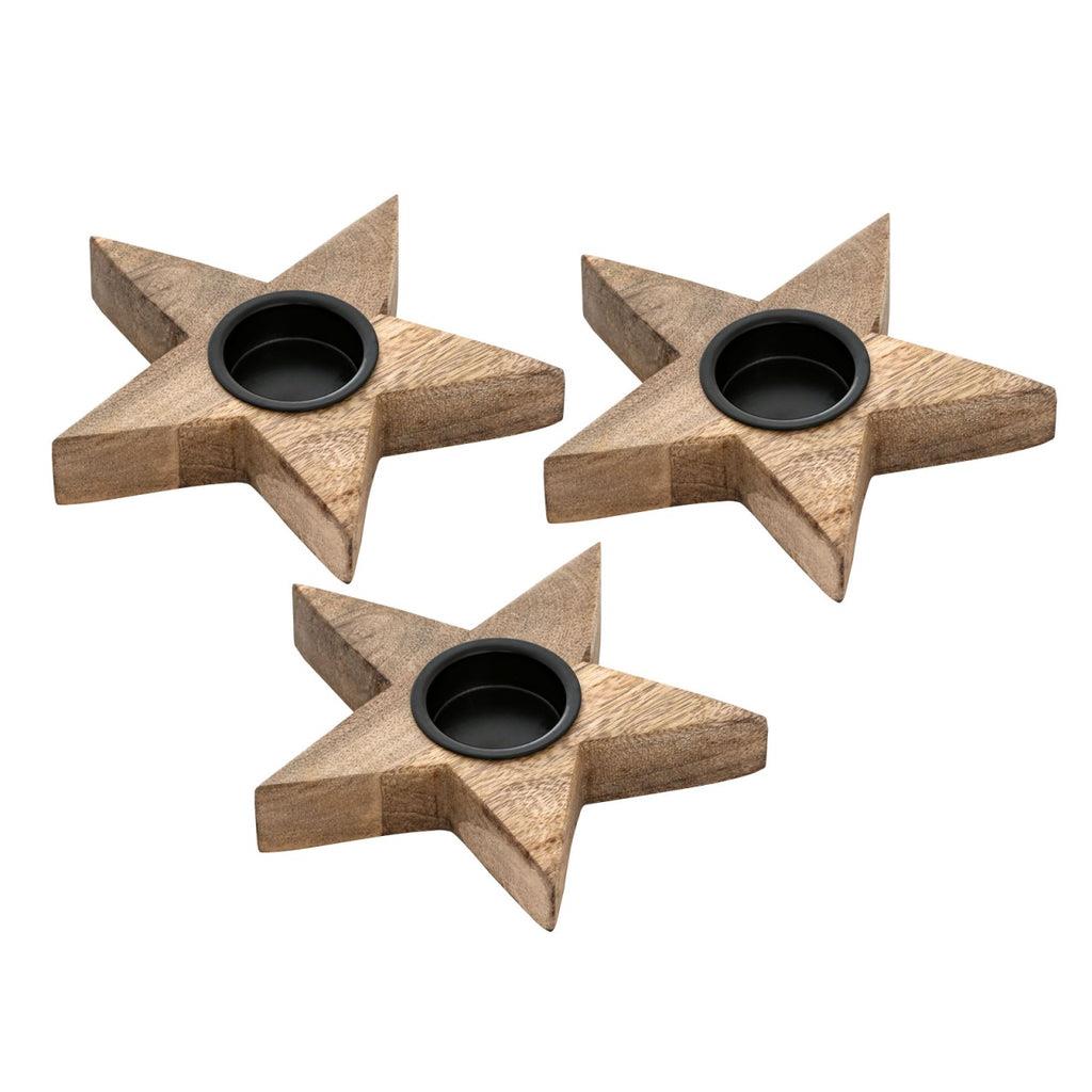 SVJ Windlicht - 15x15x3 cm - Hout - Naturel - Set van 3