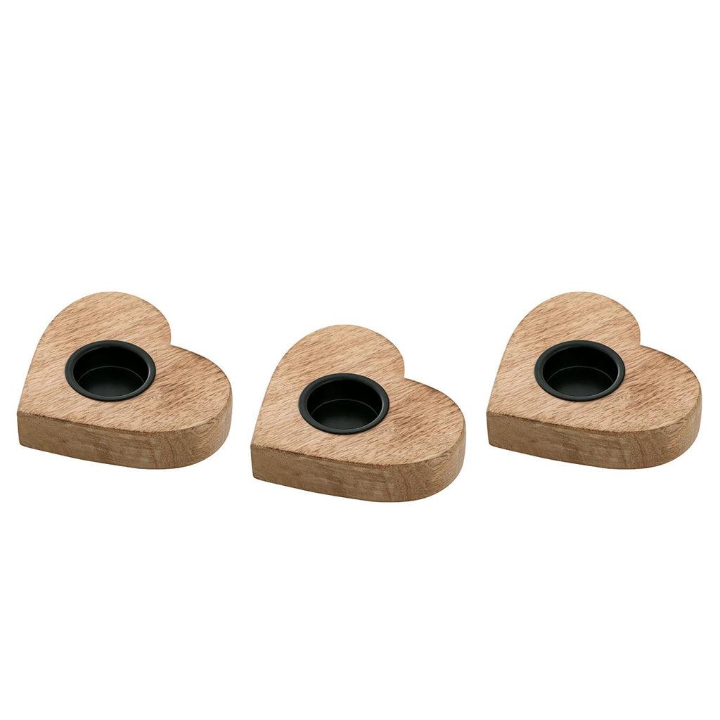 SVJ Windlicht - 11x12x3 cm - Hout - Naturel - Set van 3