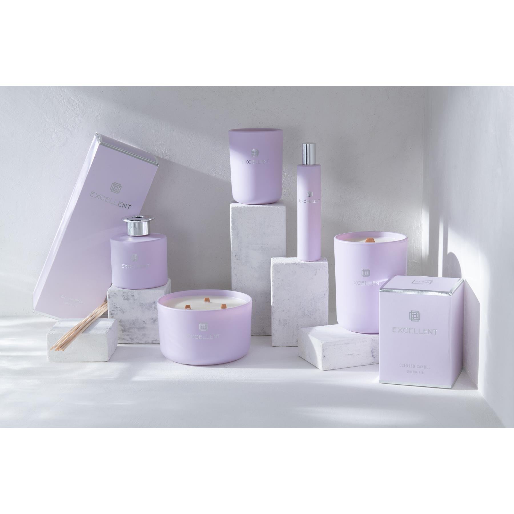 J-Line geurolie + stokjes Excellent - Siberia Fir - glas - paars