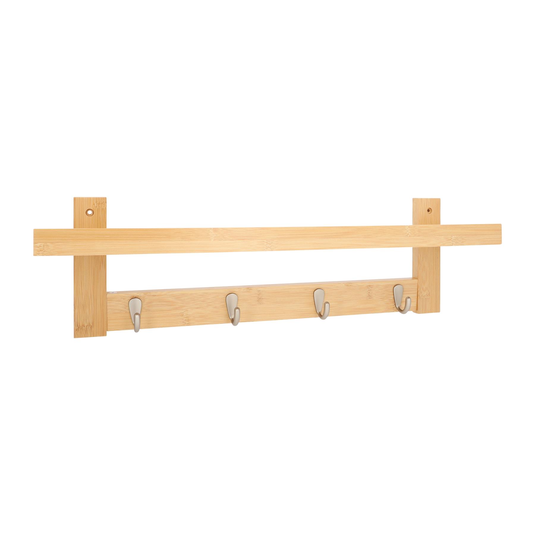 QUVIO Wandkapstok met plank met 4 RVS haken - Hout