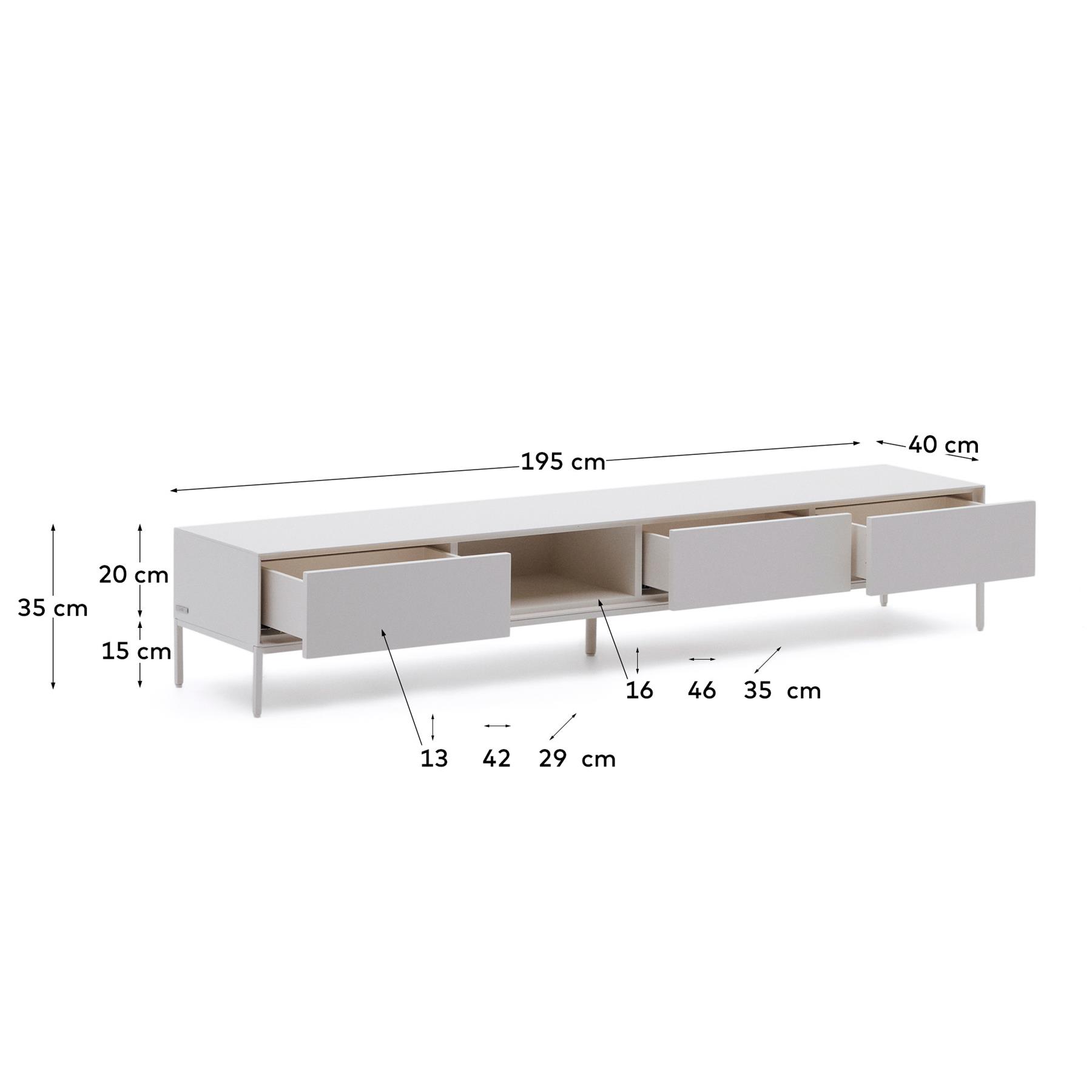 Kave Home - Vedrana-TV-meubel met 3 laden witgelakt MDF 195 x 35 cm