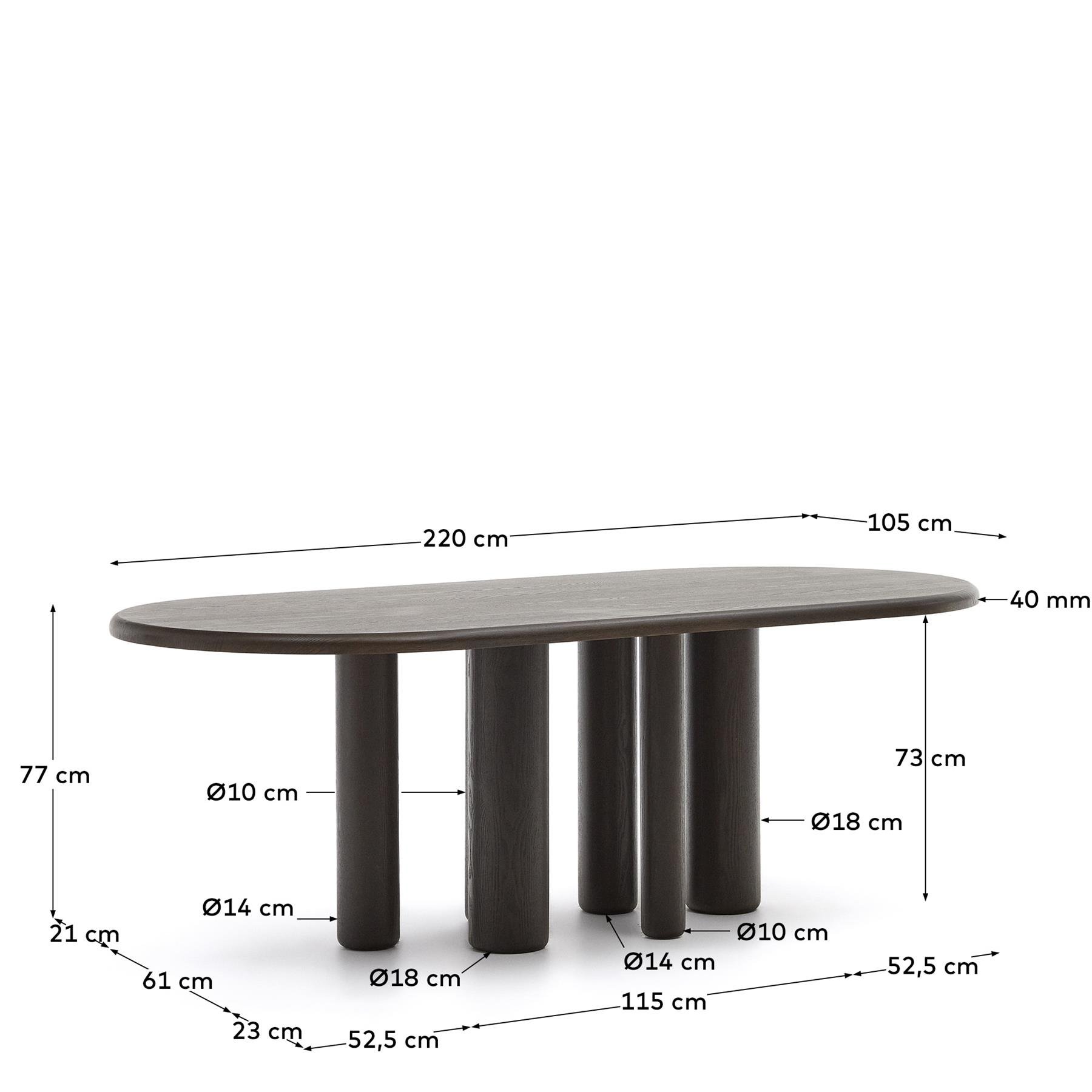 Kave Home - Ovale Mailen-tafel in essenfineer met donkere afwerking Ø