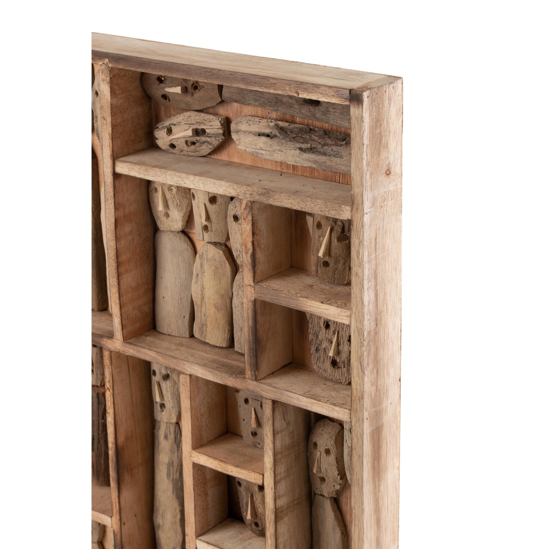 J-Line wanddecoratie Familie Masks Vakjes - hout - naturel - large