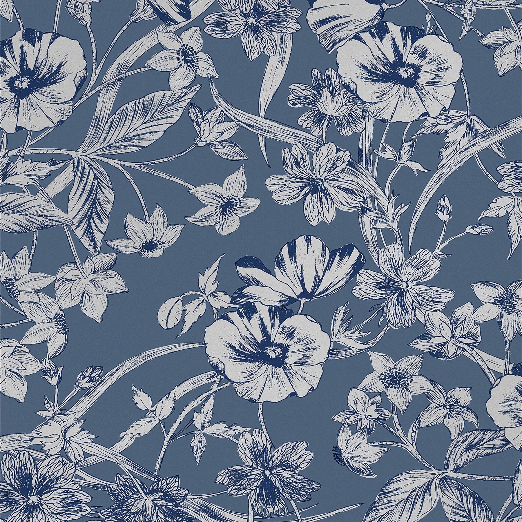 Laura Ashley Summerhill Behang - Bloemen - 10mx52cm - Blauw