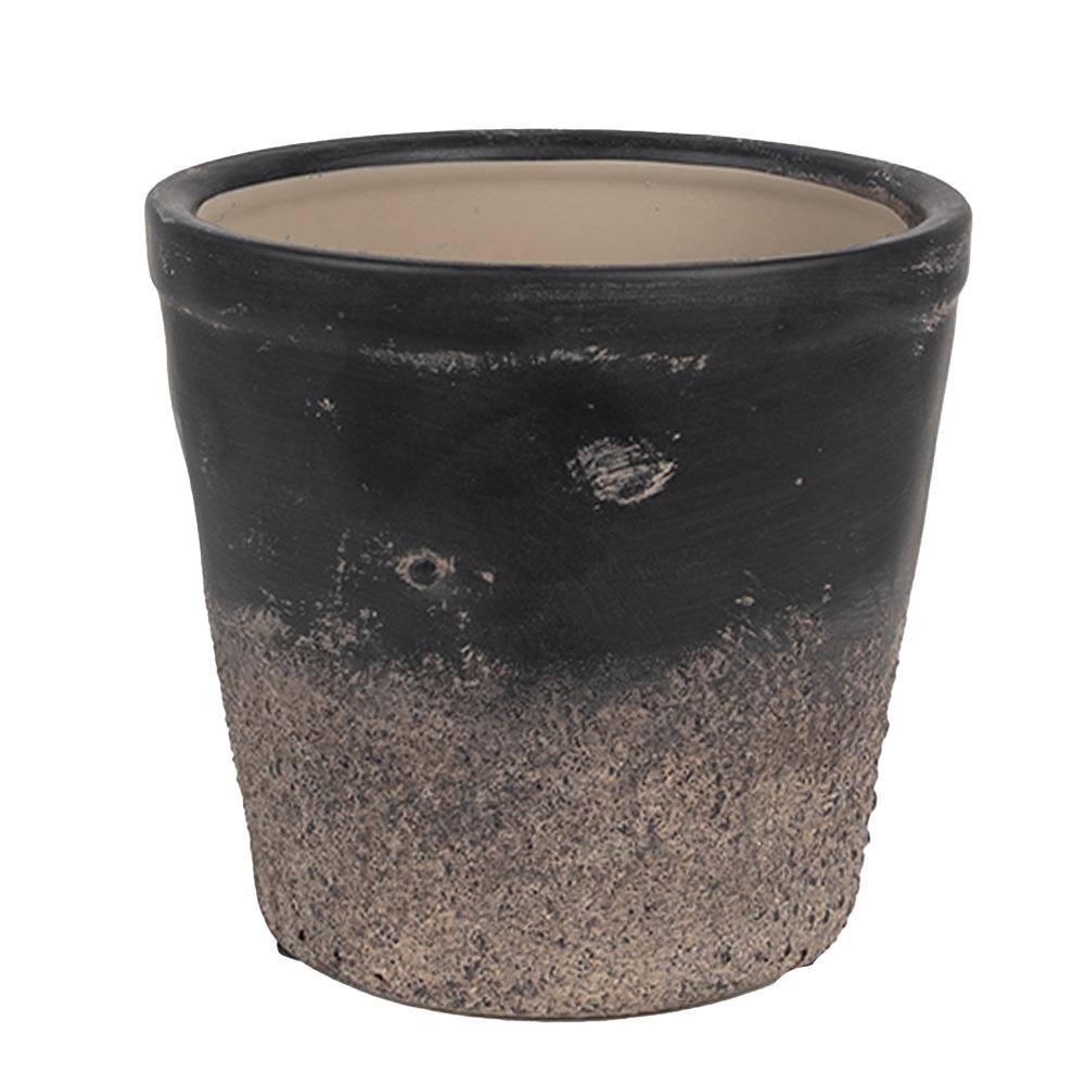 Clayre & Eef Bloempot Binnen  Ø 15x14 cm Zwart Bruin Keramiek
