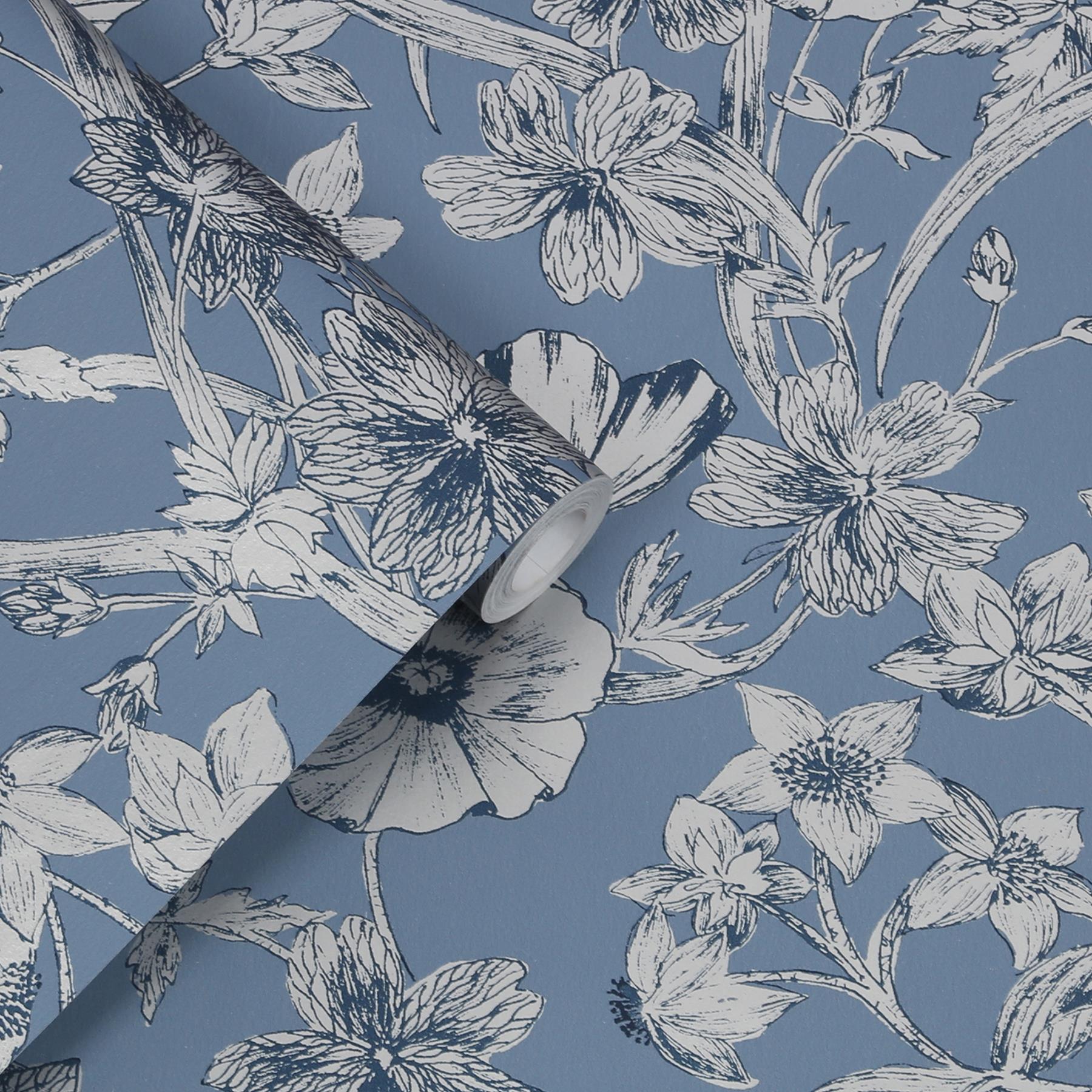 Laura Ashley Summerhill Behang - Bloemen - 10mx52cm - Blauw