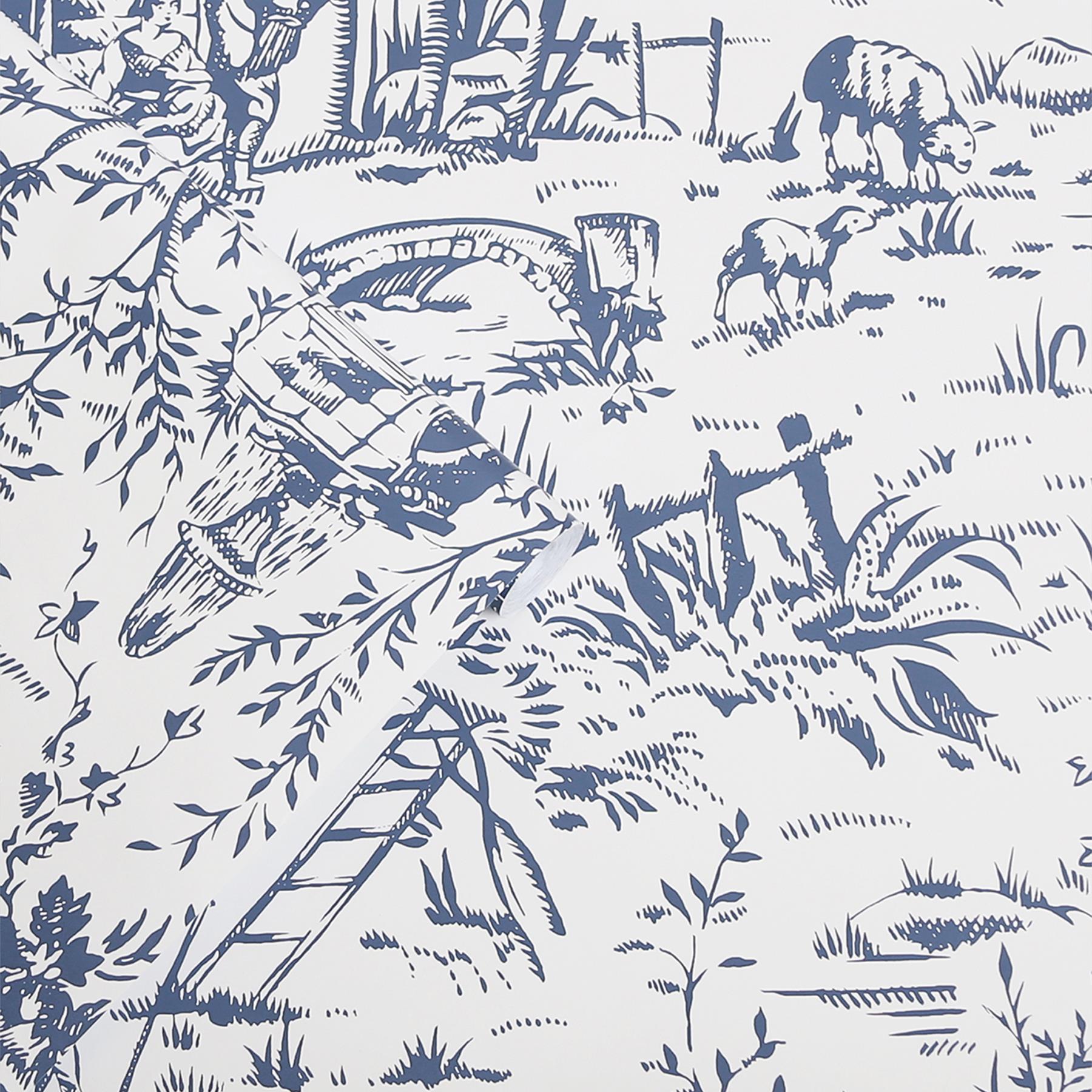 Laura Ashley Toile de Jouy Behang - Dieren - 10mx52cm - Blauw