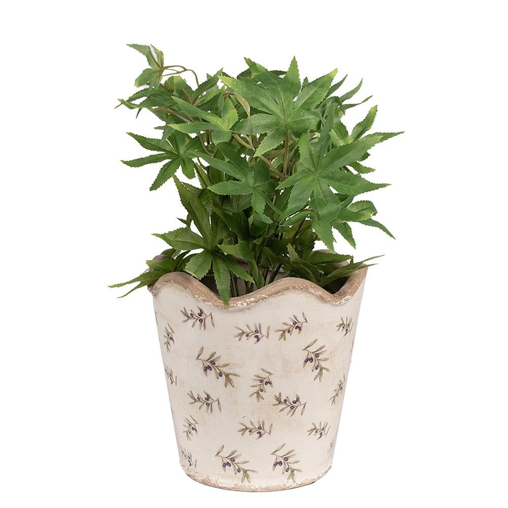 Clayre & Eef Bloempot Binnen  Ø 19x18 cm Beige Blauw Keramiek Olijven