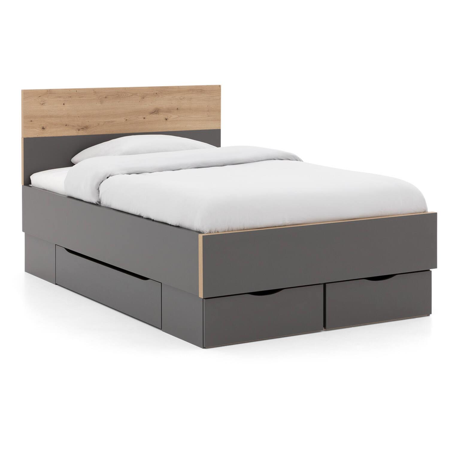 Goossens Bedframe Peder - 120 x 200 - Grafiet met accent eiken artisan