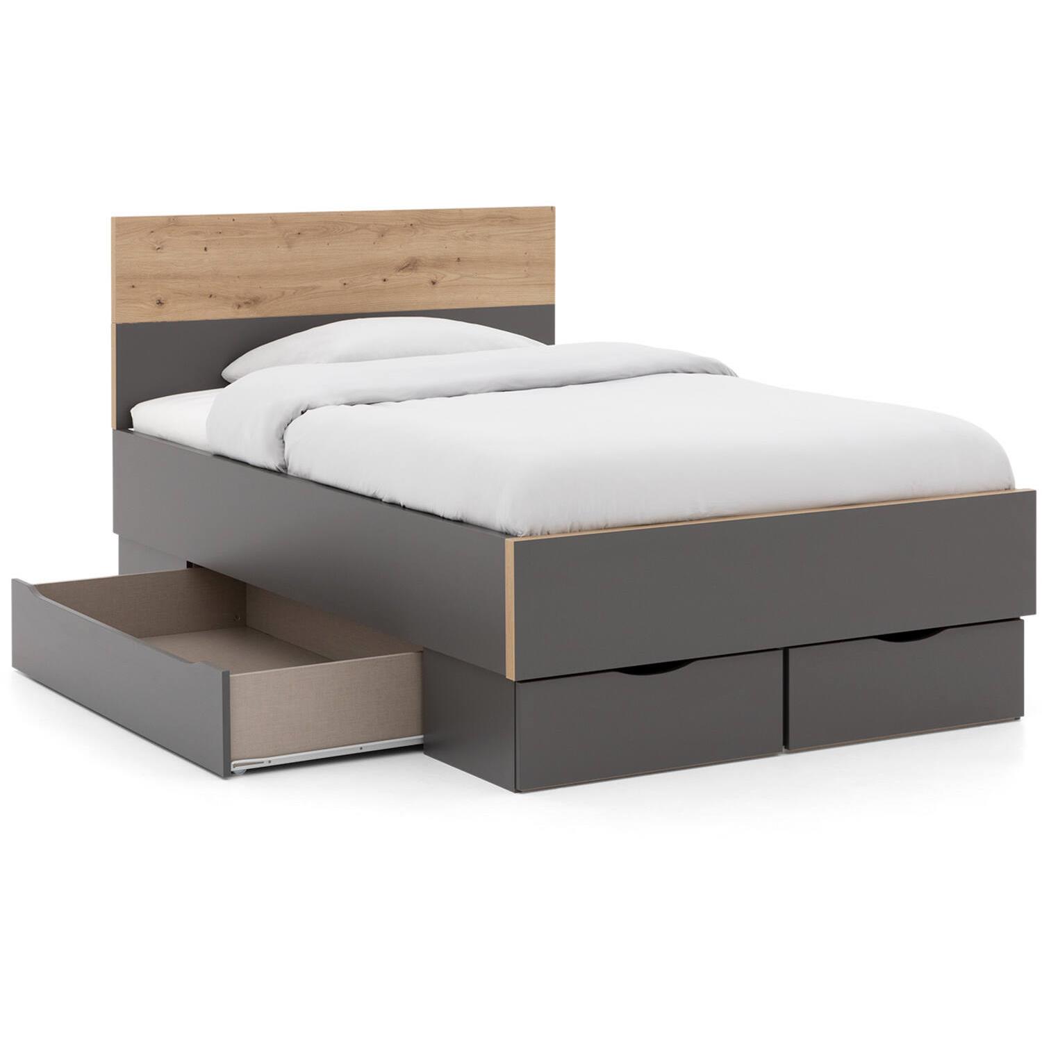 Goossens Bedframe Peder - 120 x 200 - Grafiet met accent eiken artisan