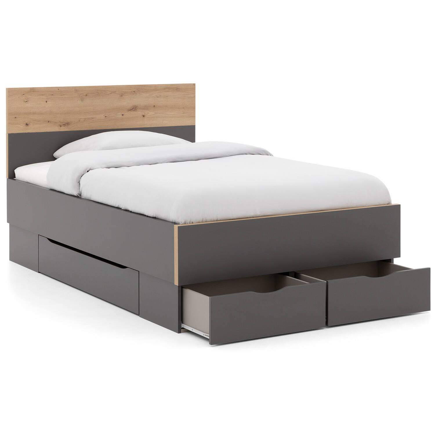 Goossens Bedframe Peder - 120 x 200 - Grafiet met accent eiken artisan