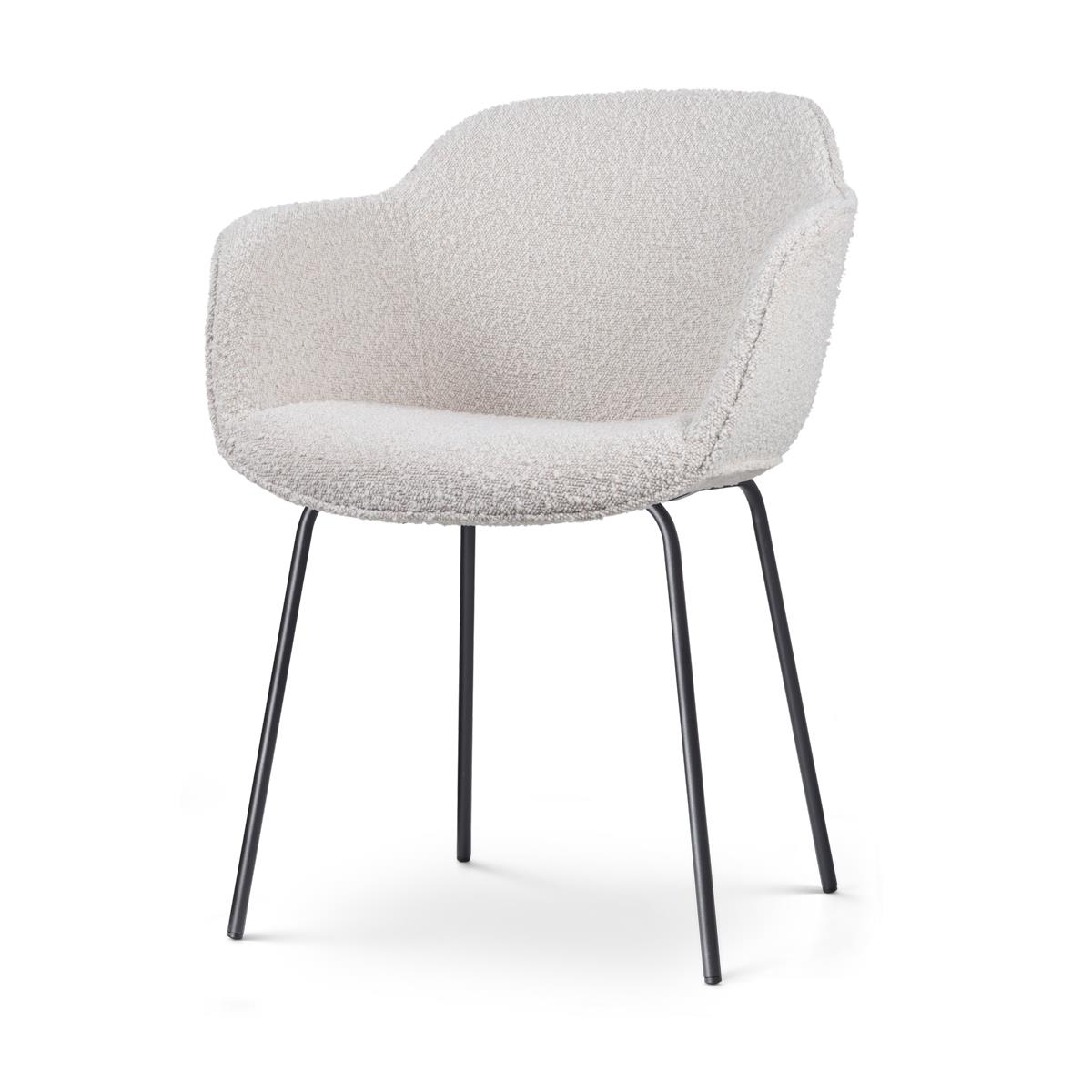 Nolon Nora-Mare Eetkamerstoel Bouclé Beige - Armleuning - Zwarte Poten