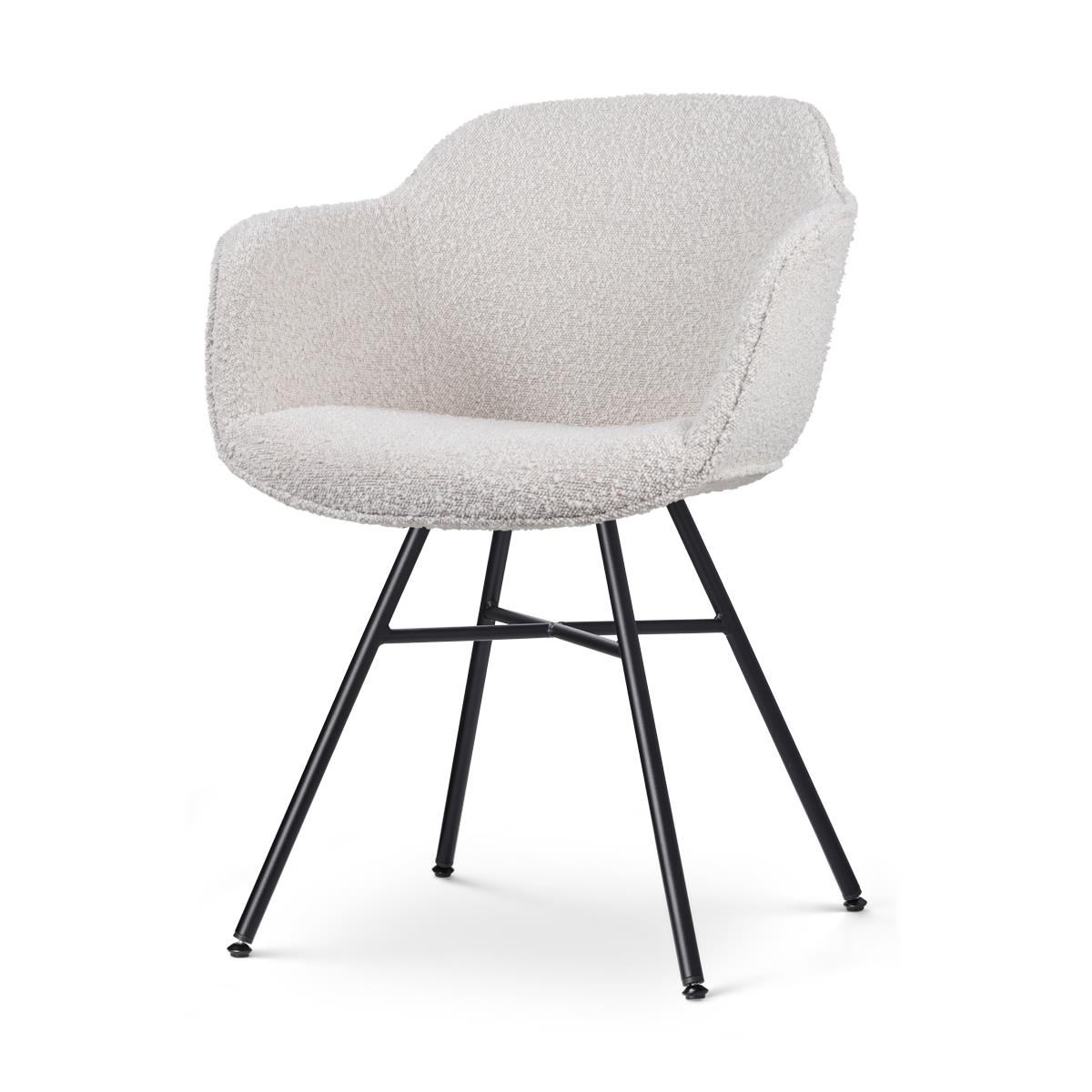 Nolon Noa-Mare Eetkamerstoel Bouclé Beige - Armleuning - Zwarte Poten