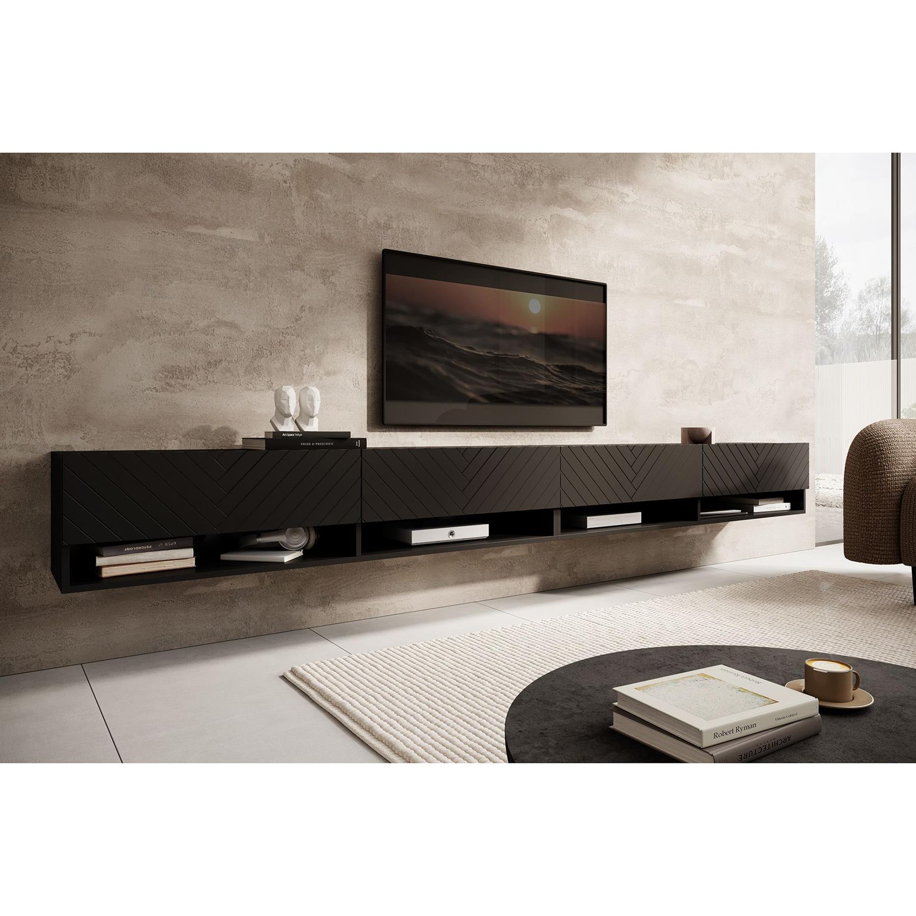 Meubella TV-Meubel Asino - Zwart Visgraat  - 280 cm