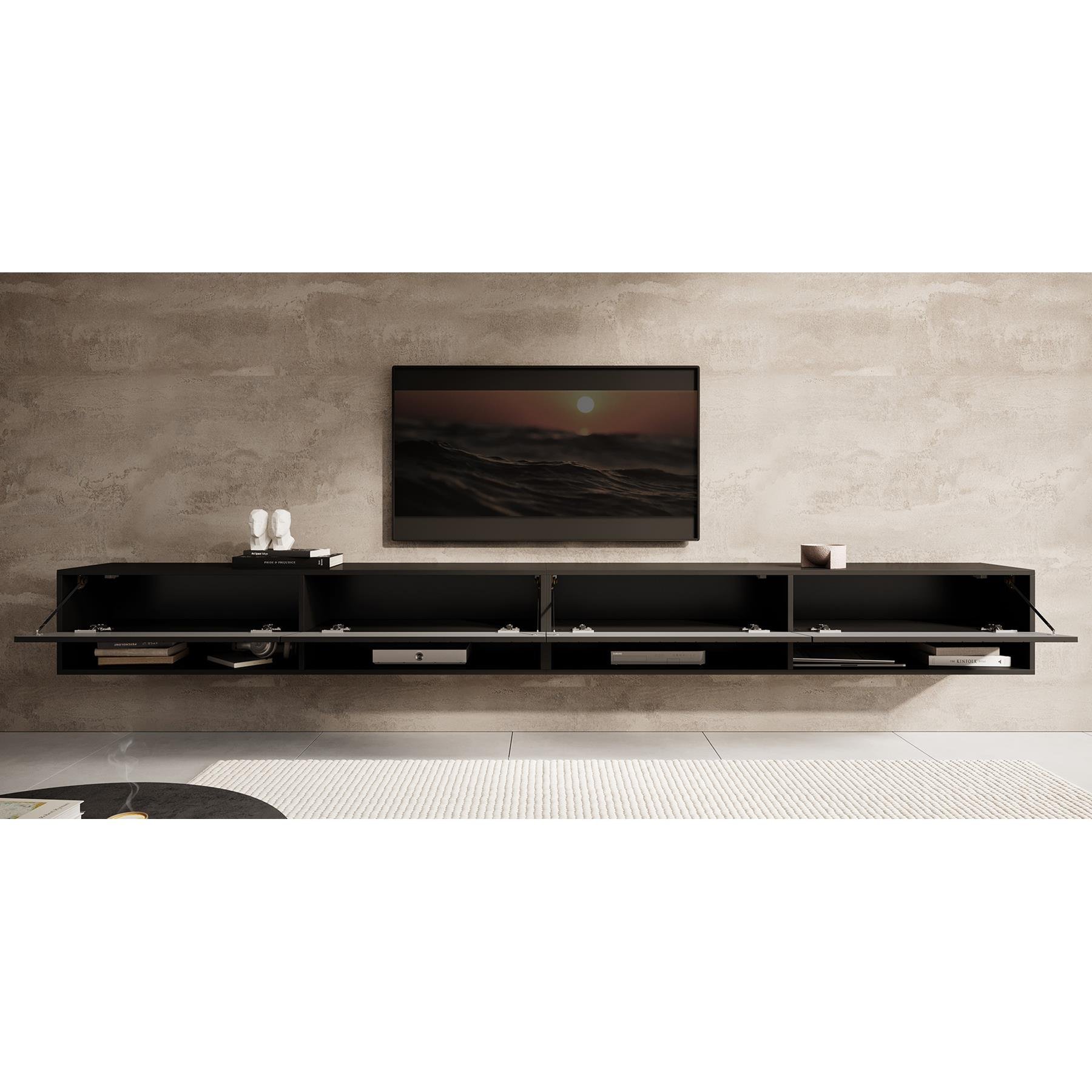 Meubella TV-Meubel Asino - Zwart Visgraat  - 280 cm