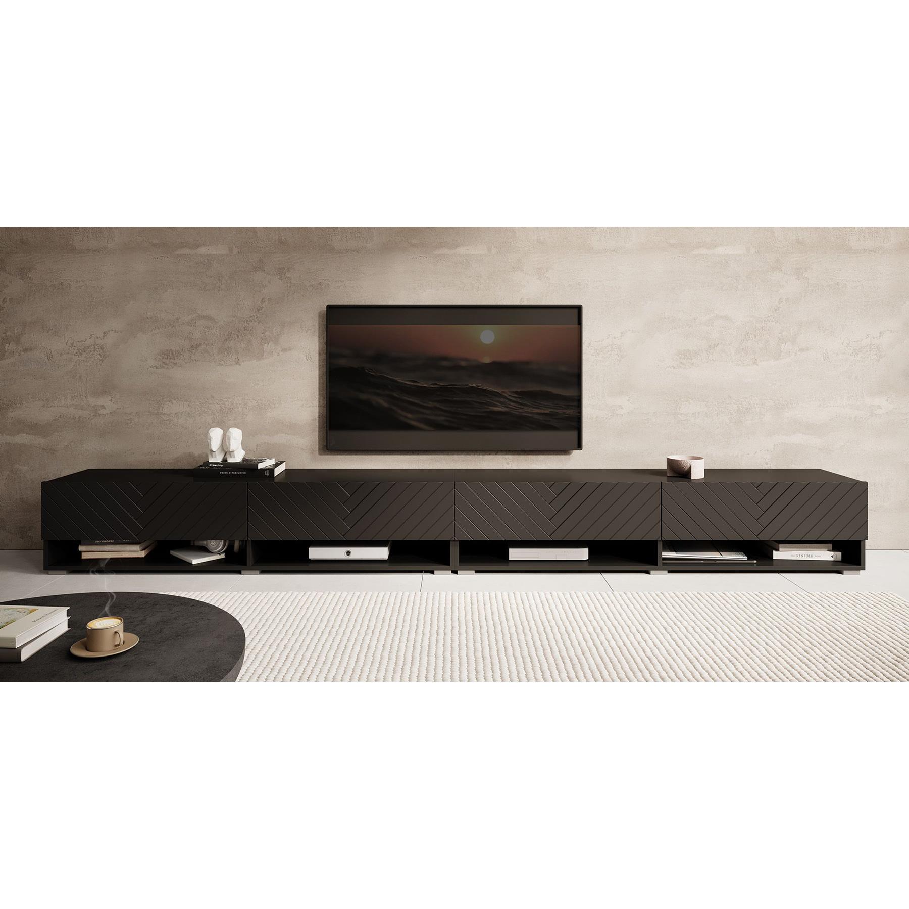 Meubella TV-Meubel Asino - Zwart Visgraat  - 280 cm