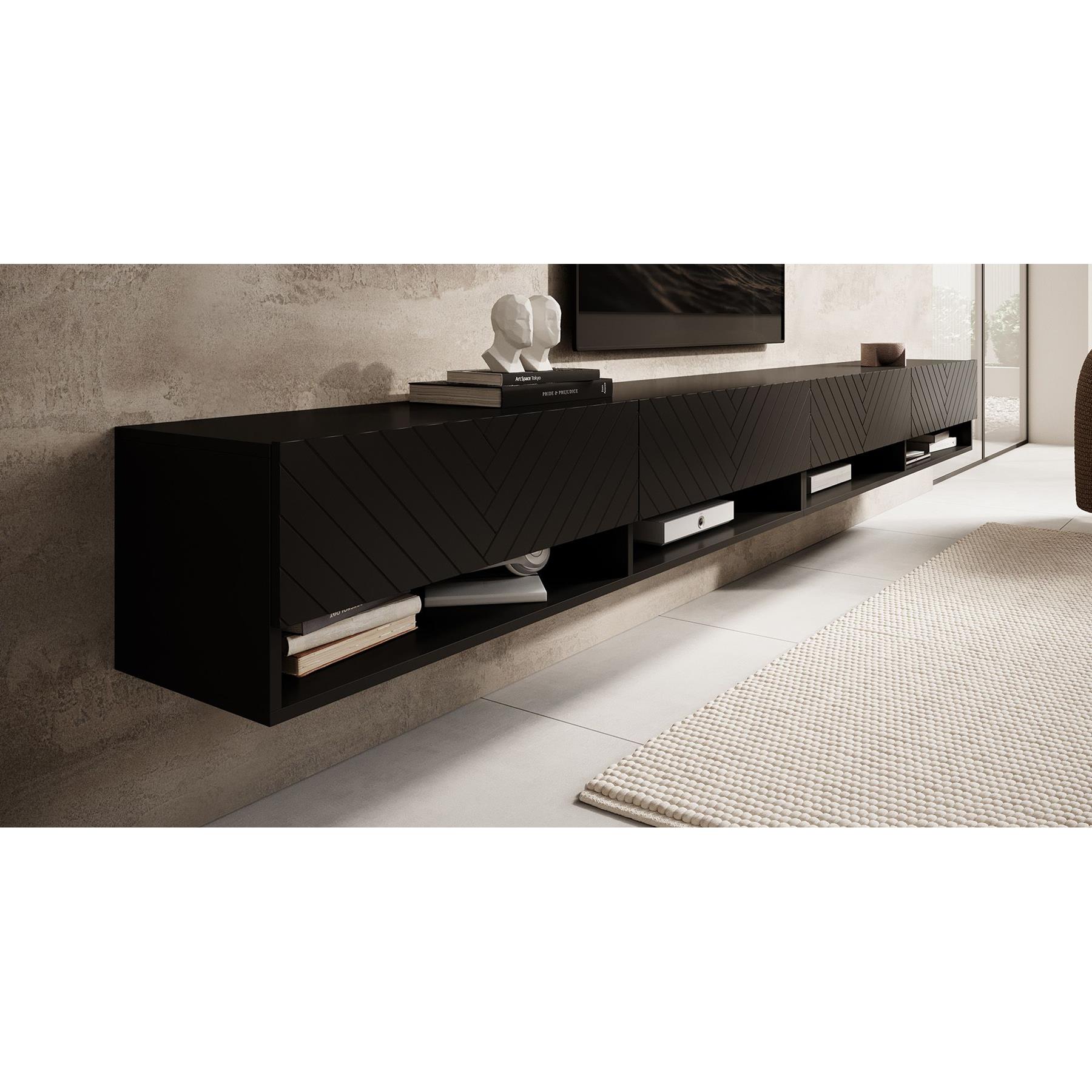 Meubella TV-Meubel Asino - Zwart Visgraat  - 280 cm