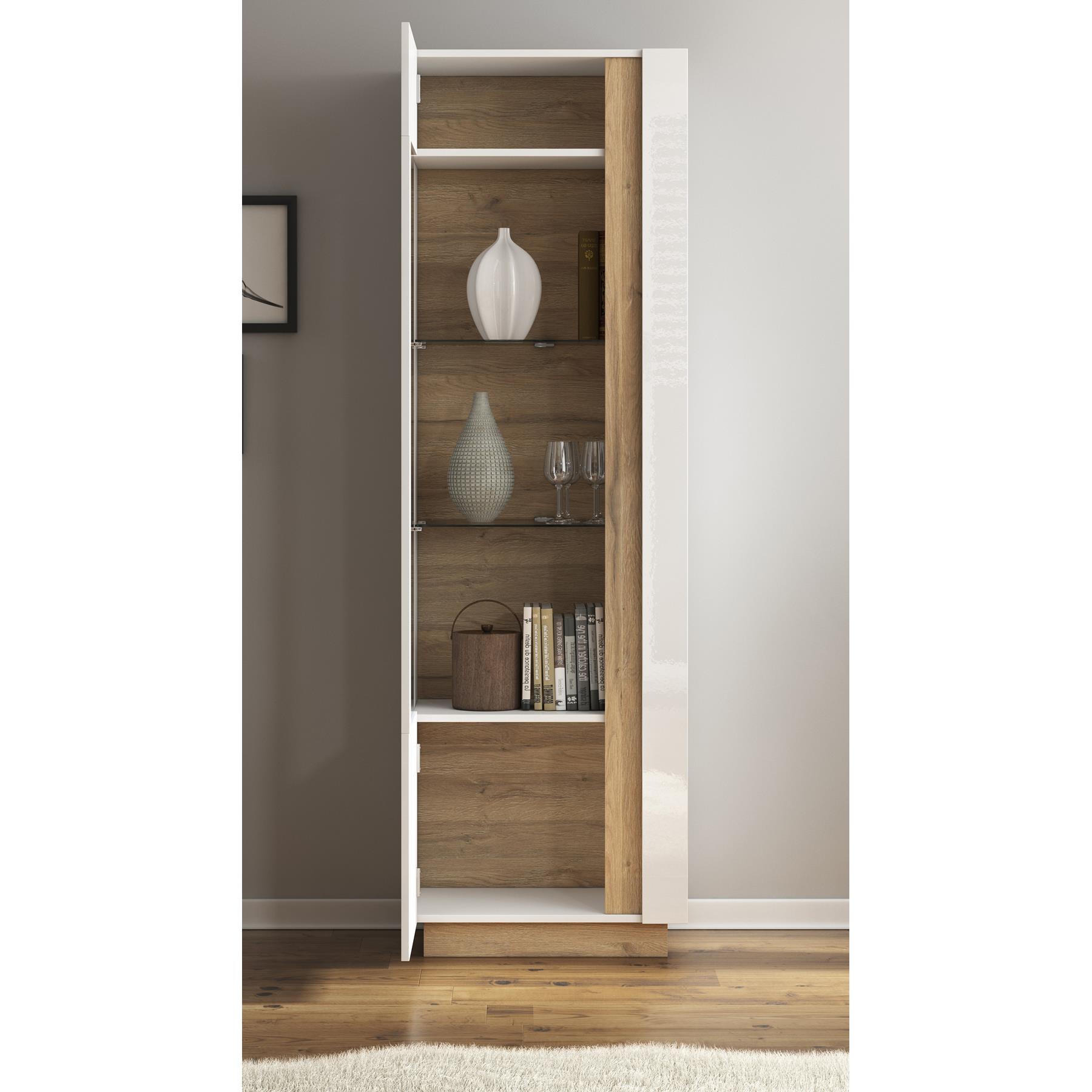 Meubella Vitrinekast Ashley - Wit - Eiken - 60 cm