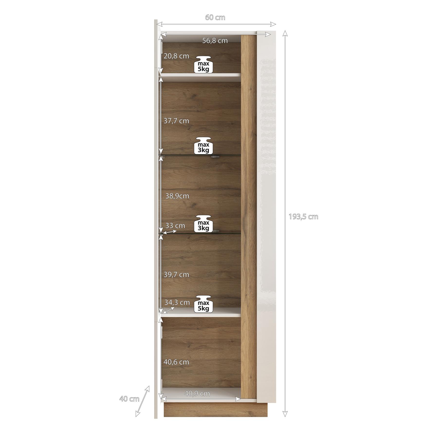 Meubella Vitrinekast Ashley - Wit - Eiken - 60 cm
