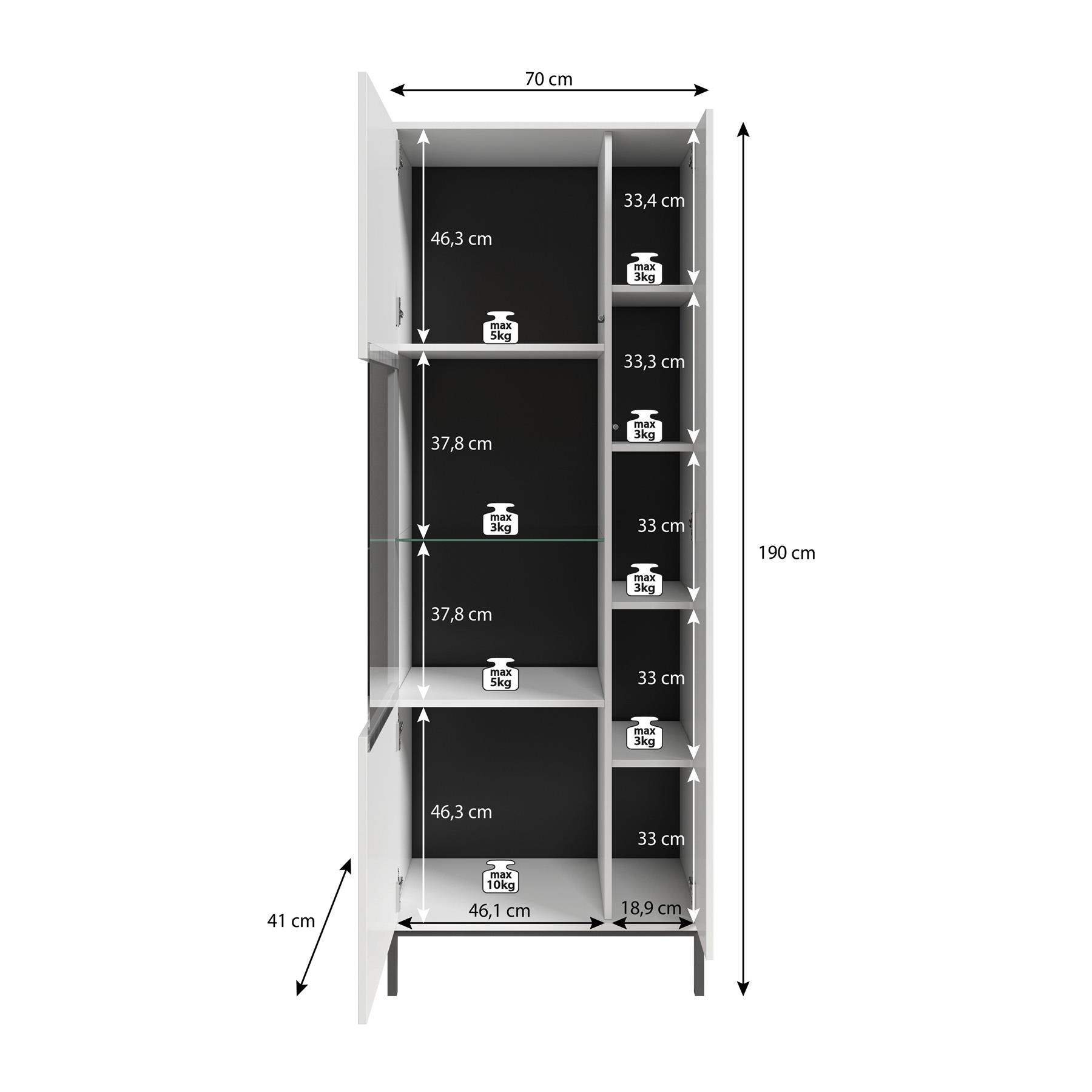 Meubella Vitrinekast Queen - Mat Zwart - 70 cm