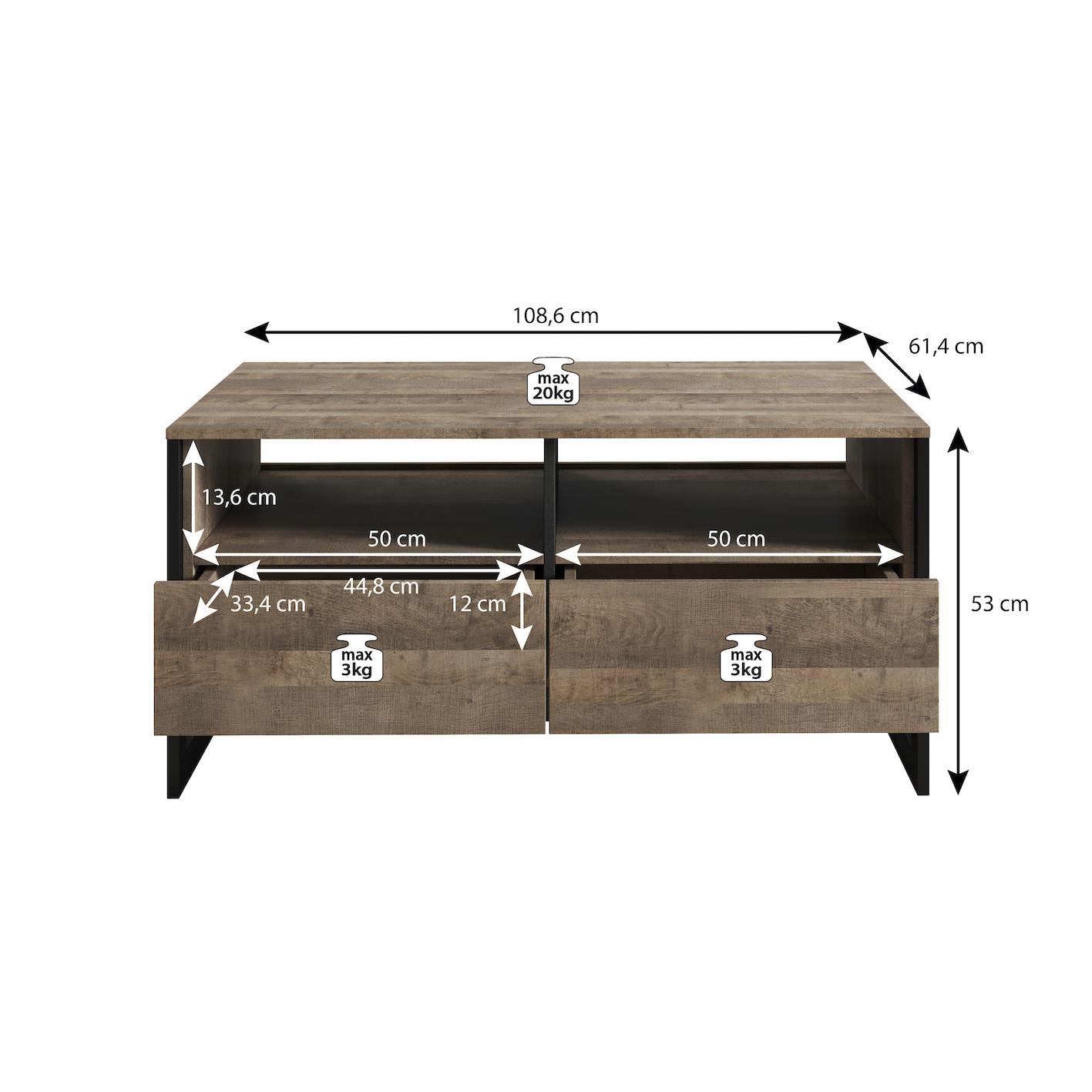 Meubella Salontafel Acasia - Grijs - Eiken - 108 cm
