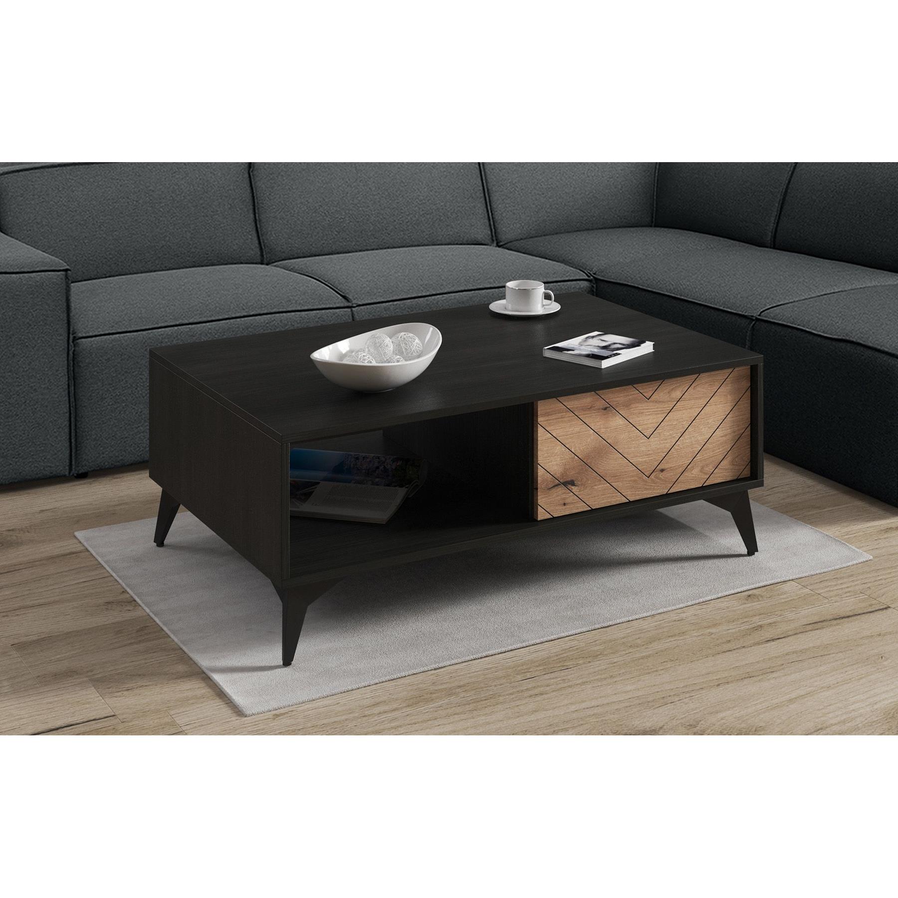 Meubella Salontafel Dolores - Eiken - Zwart - 104 cm