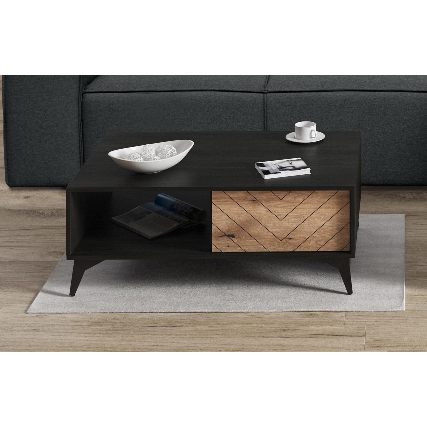 Meubella Salontafel Dolores - Eiken - Zwart - 104 cm