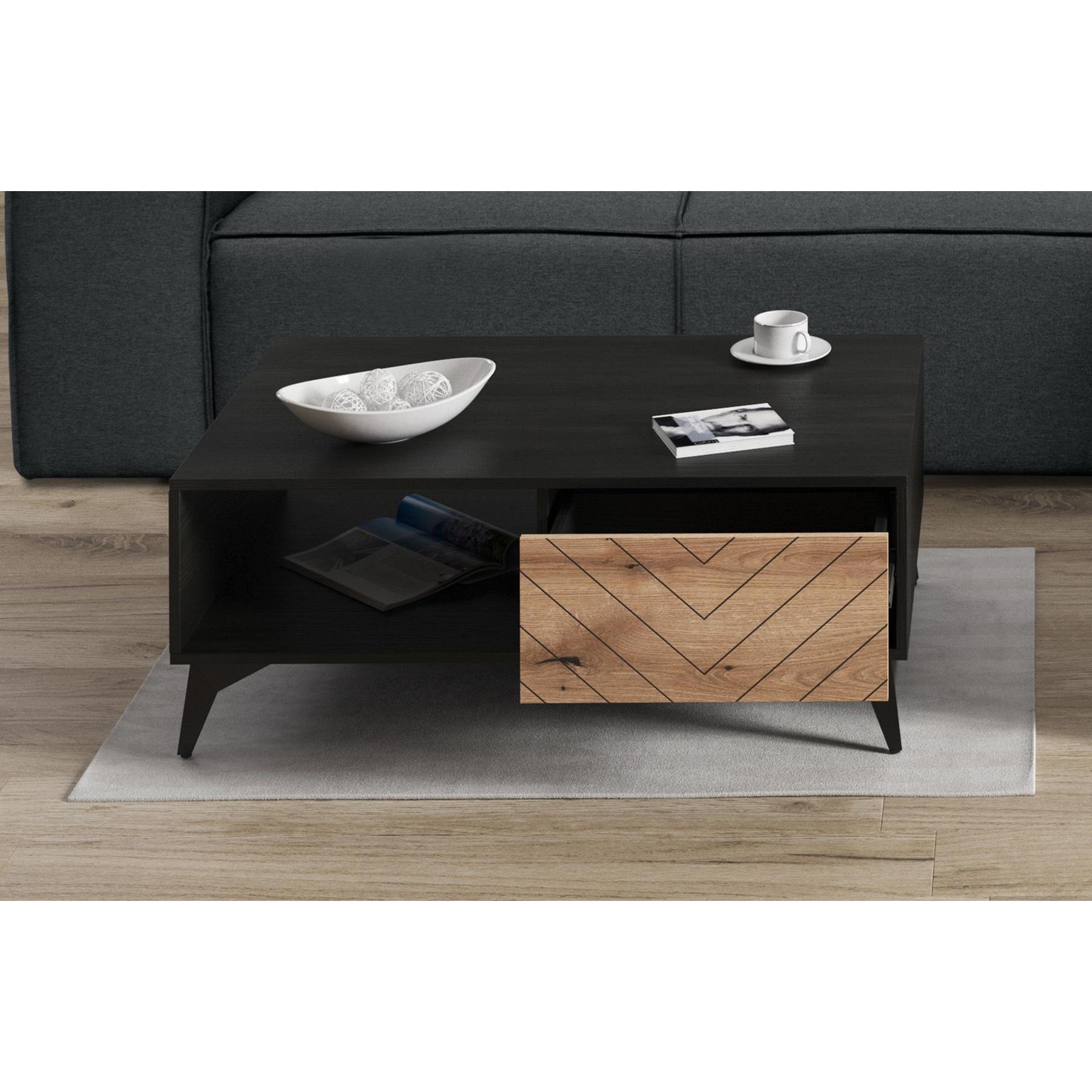 Meubella Salontafel Dolores - Eiken - Zwart - 104 cm