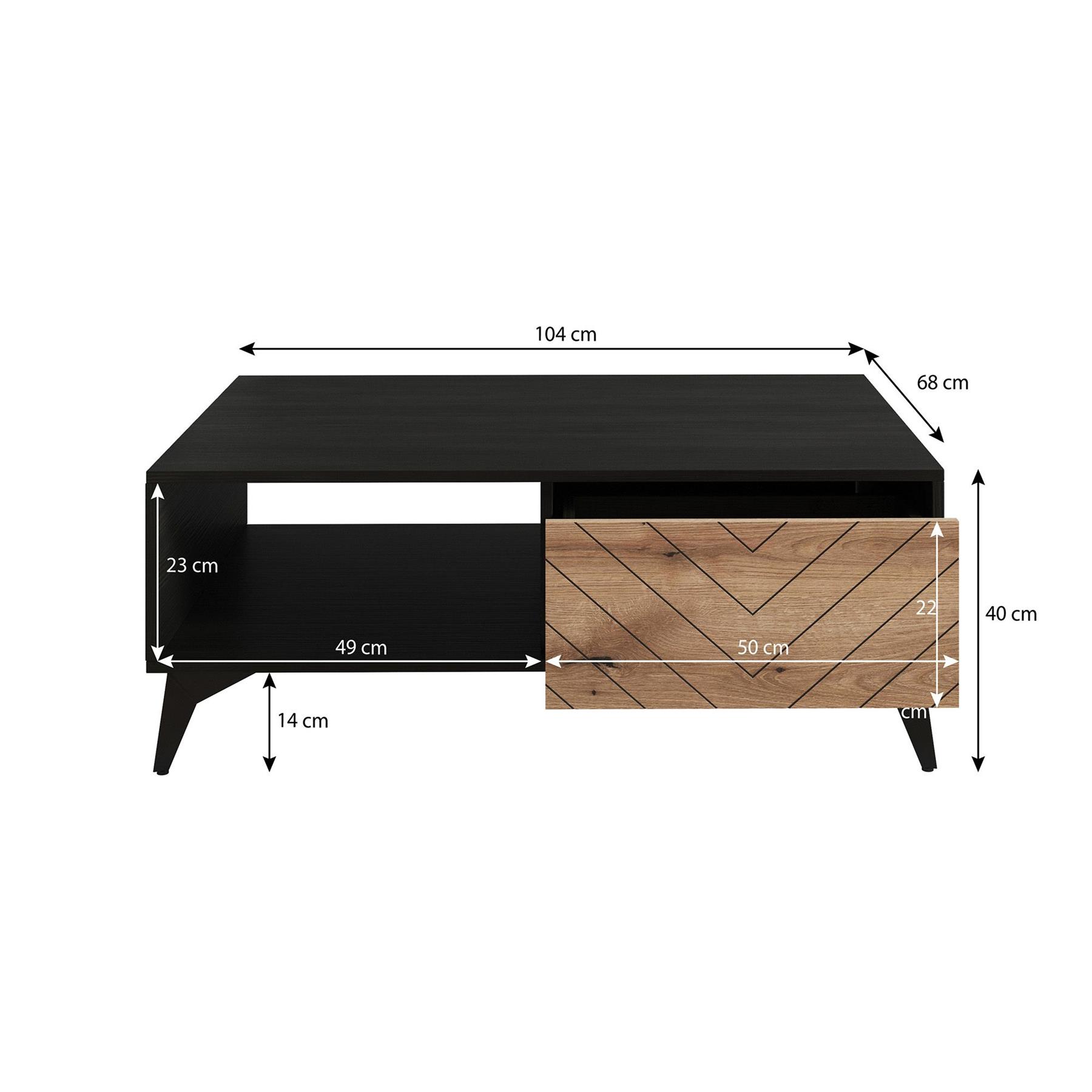 Meubella Salontafel Dolores - Eiken - Zwart - 104 cm