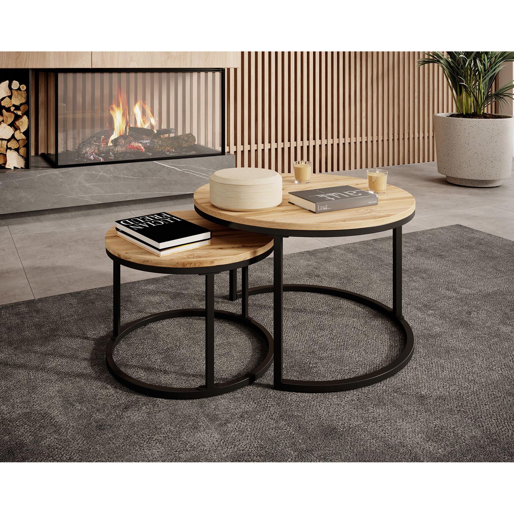 Meubella Salontafel Ovalo - Eiken - set van 2