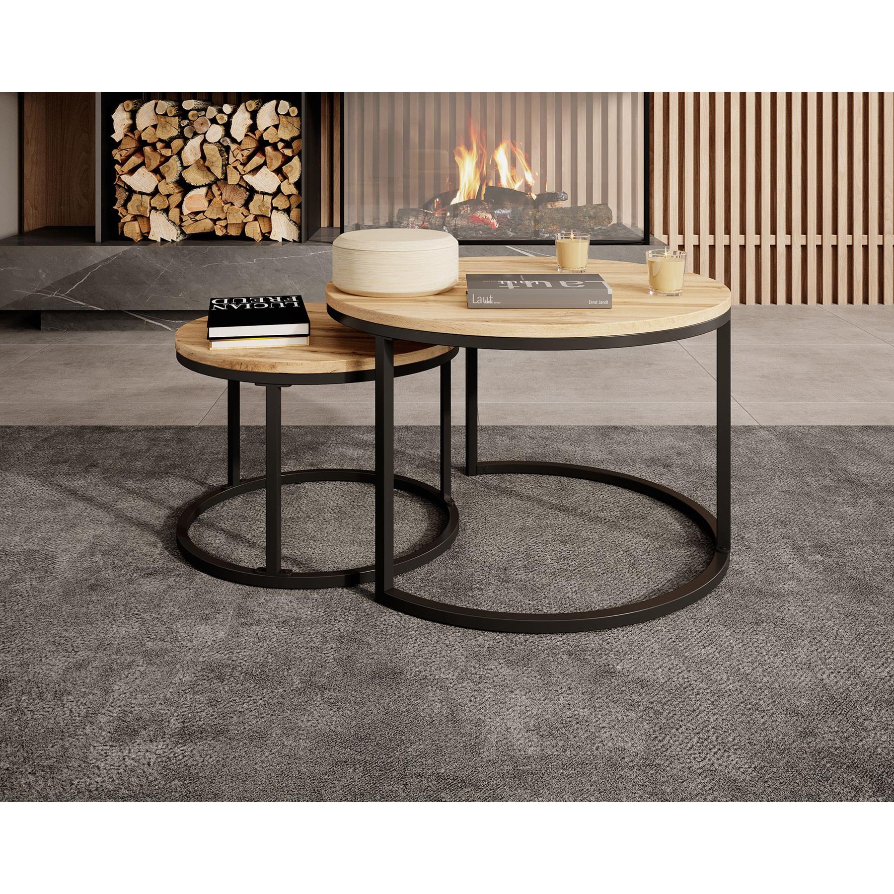 Meubella Salontafel Ovalo - Eiken - set van 2