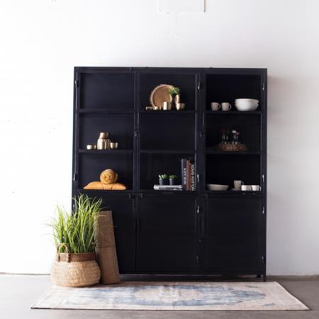 Giga Meubel - Vitrinekast Zwart Metaal - 6-deurs - 200x40x220 - Lotte