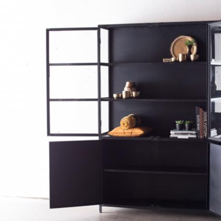 Giga Meubel - Vitrinekast Zwart Metaal - 6-deurs - 200x40x220 - Lotte