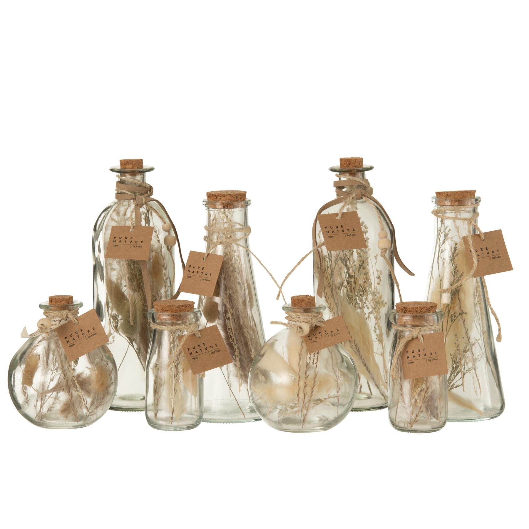 J-Line decoratie fles Gedroogde Bloemen - glas - naturel - large - 2 stuks