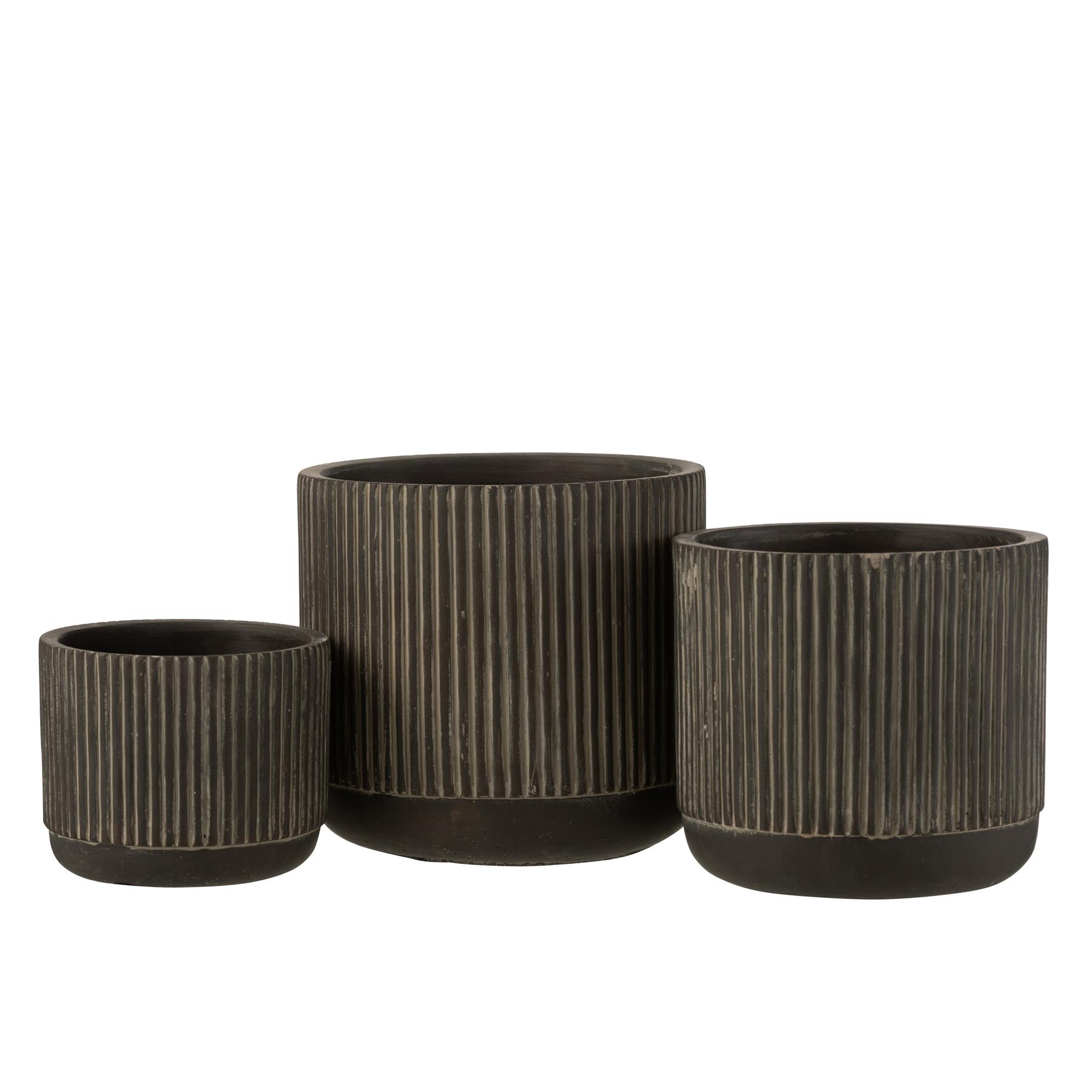 J-Line bloempot Lijn - keramiek - zwart|bruin - medium - 2 stuks - Ø 14 cm