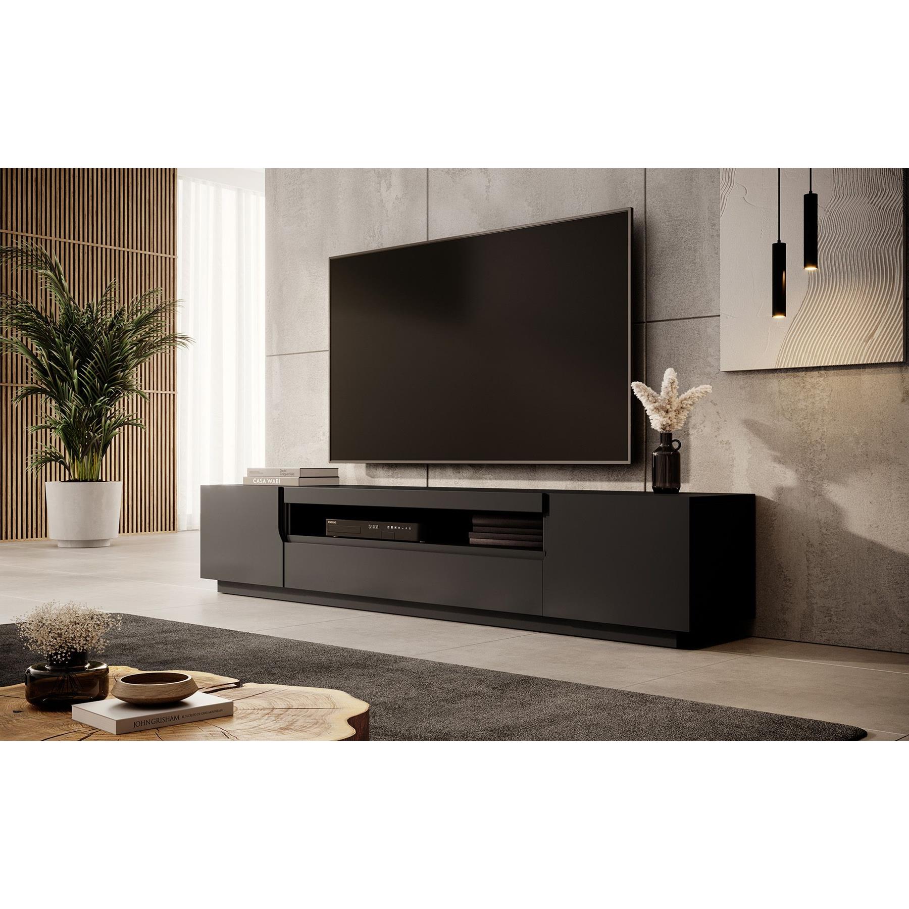 Meubella TV-Meubel Dylan - Mat zwart - 200 cm