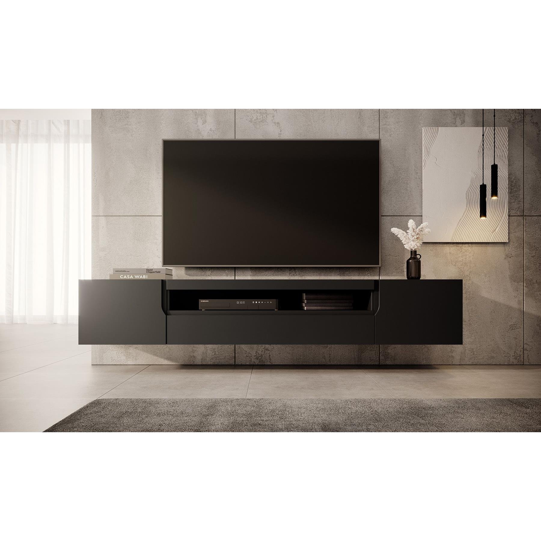 Meubella TV-Meubel Dylan - Mat zwart - 200 cm