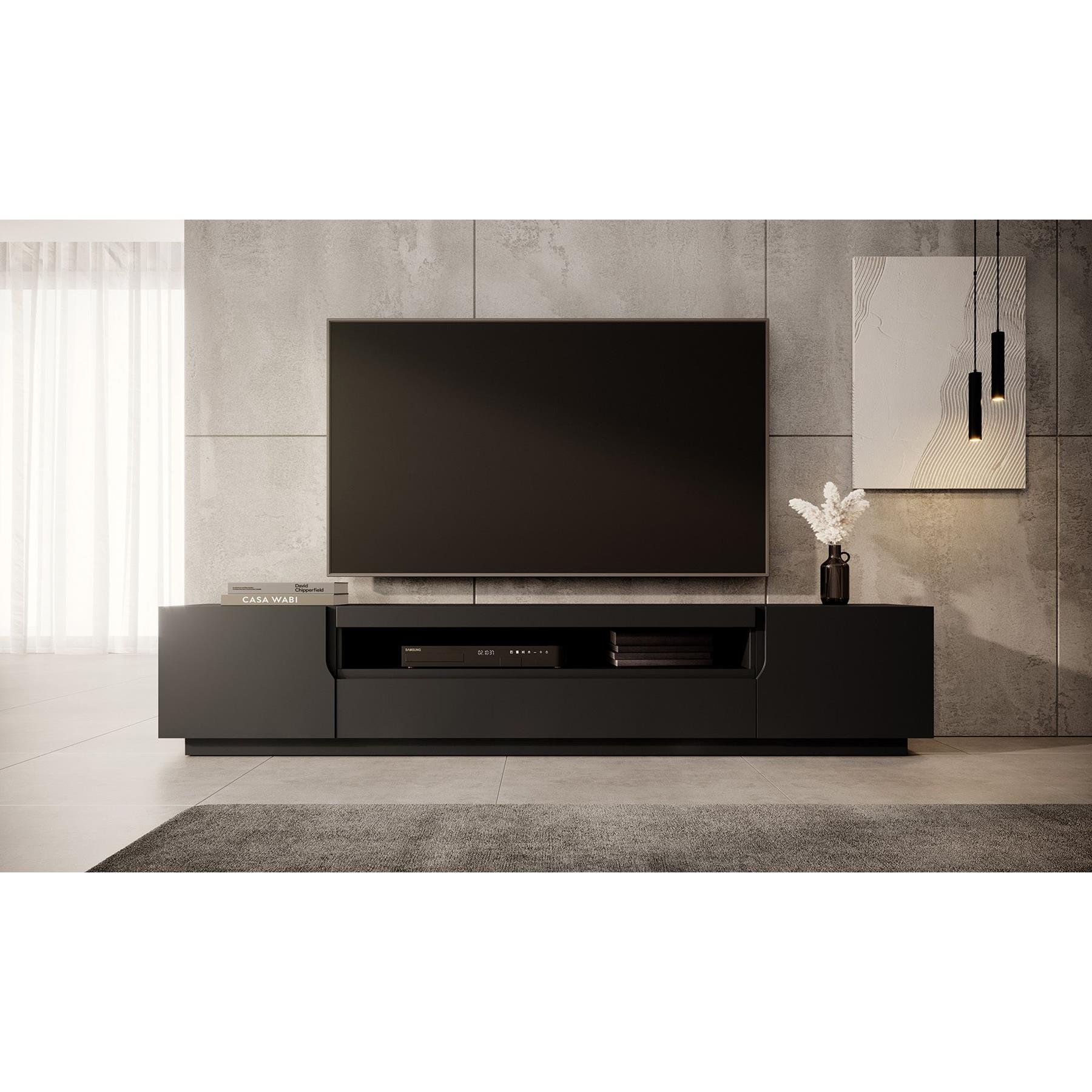 Meubella TV-Meubel Dylan - Mat zwart - 200 cm