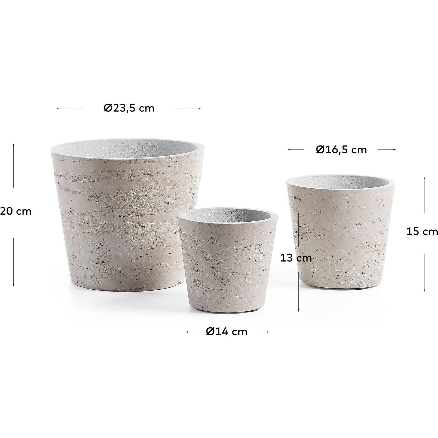 Kave Home - Low set van 3 bloempotten grijs Ø 23,5 cm | Ø 16,5 cm | Ø