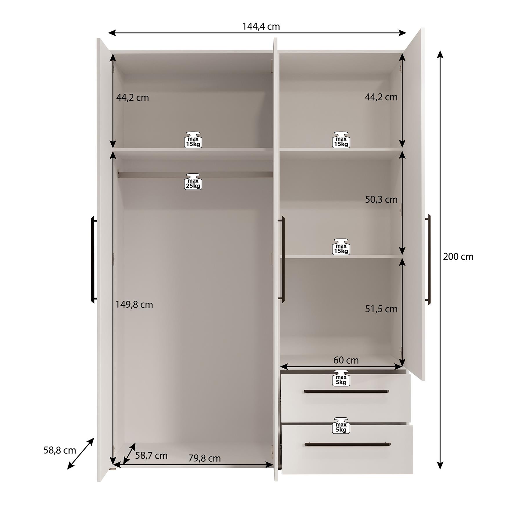 Meubella Kledingkast Mayen - Wit - 145 cm