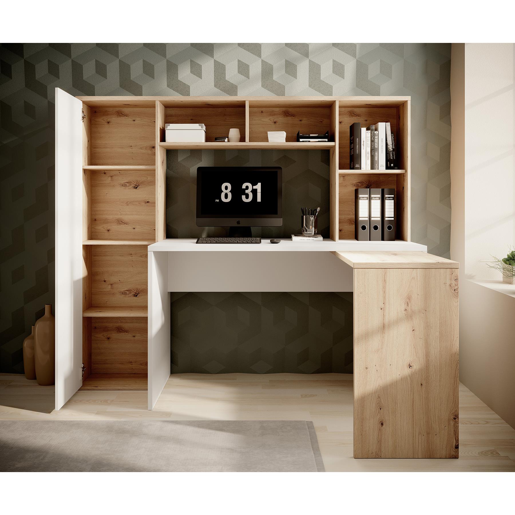 Meubella Bureau Elze - Eiken - Wit - 173 cm