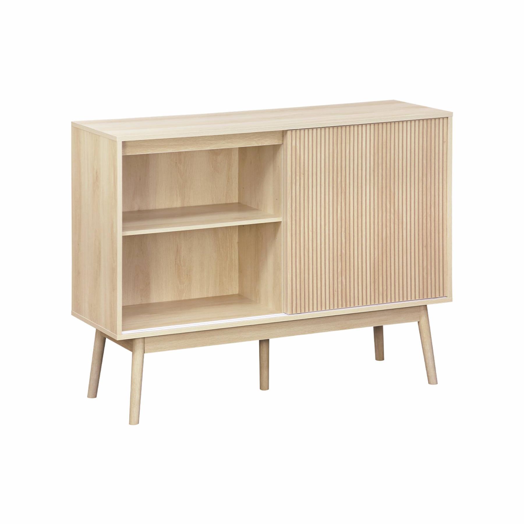 sweeek - Walnoothouten opbergkast, Linear, L 115 x B 39,5 x H 90cm